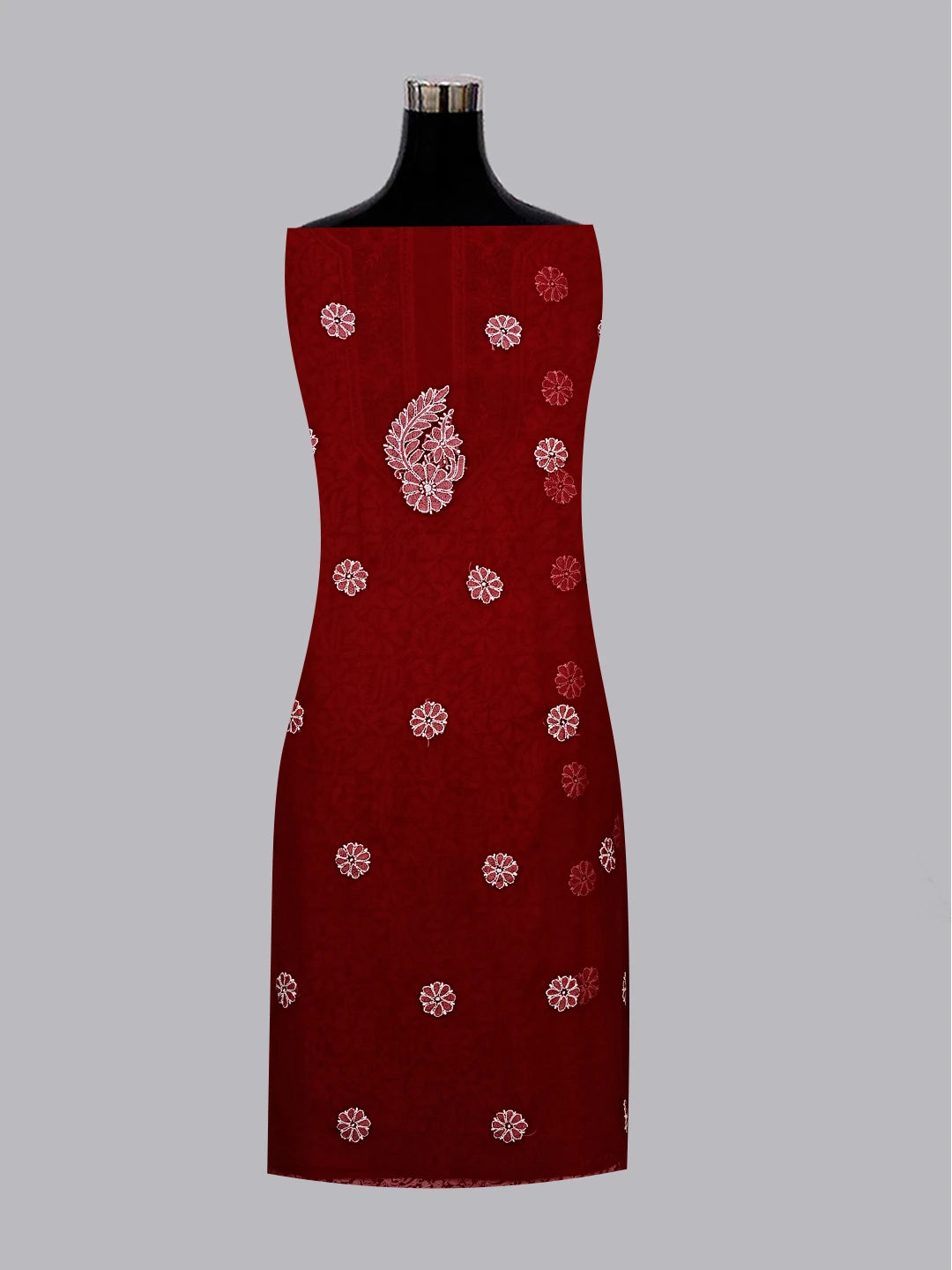 Ada Hand Embroidered Maroon Faux Georgette Lucknowi Chikankari Unstitched Suit Piece A211304