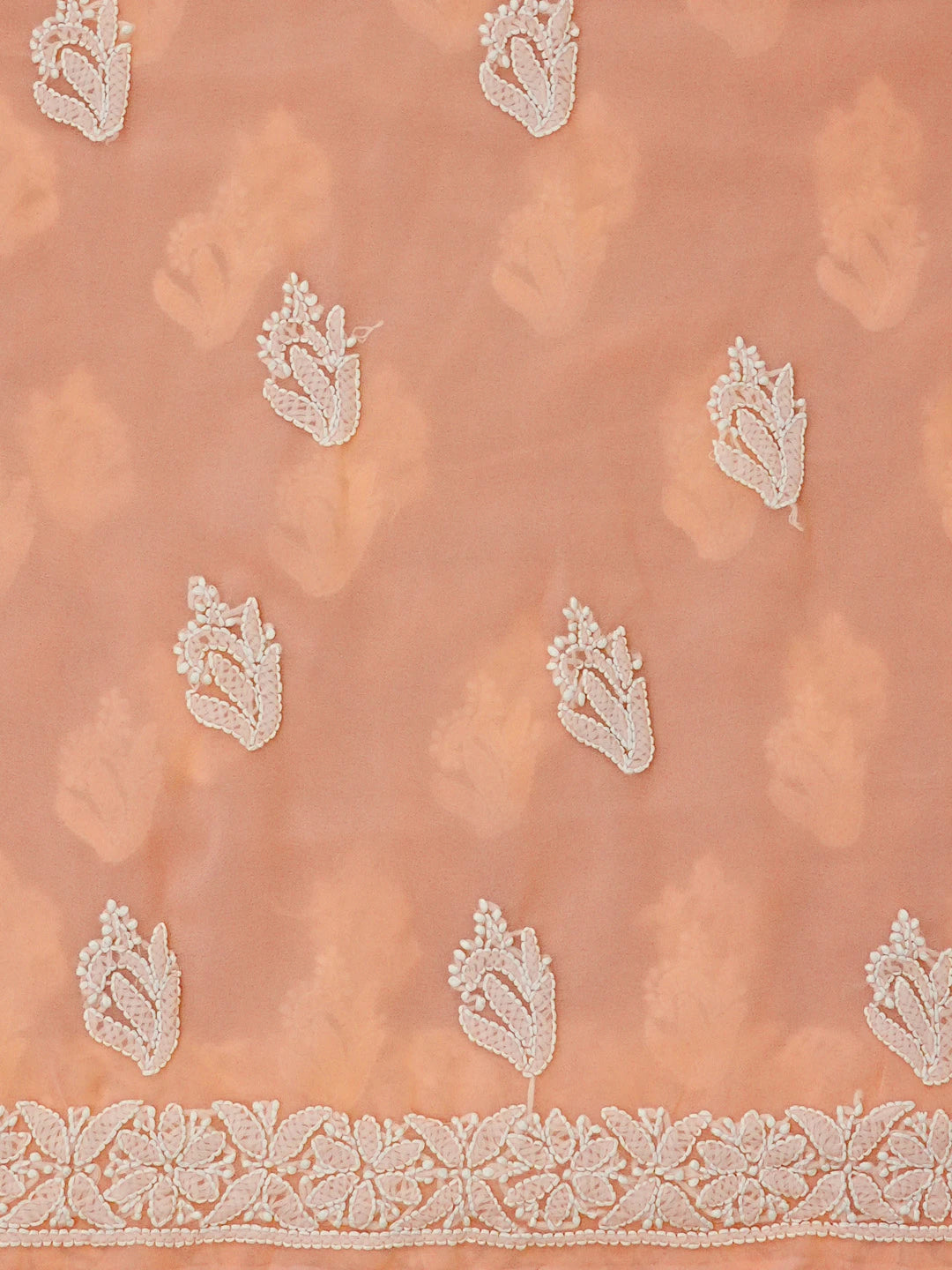 Ada Hand Embroidered Peach Faux Georgette Lucknowi Chikankari Unstitched Suit Piece 01A545493