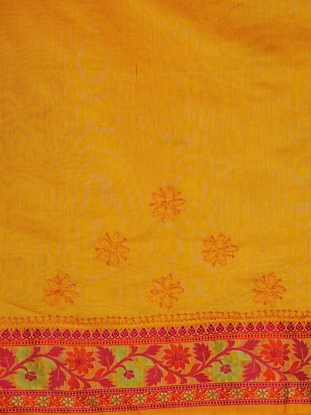 Ada Hand Embroidered Mustard Kota Chanderi Lucknowi Chikankari Saree and Blouse 01A543161