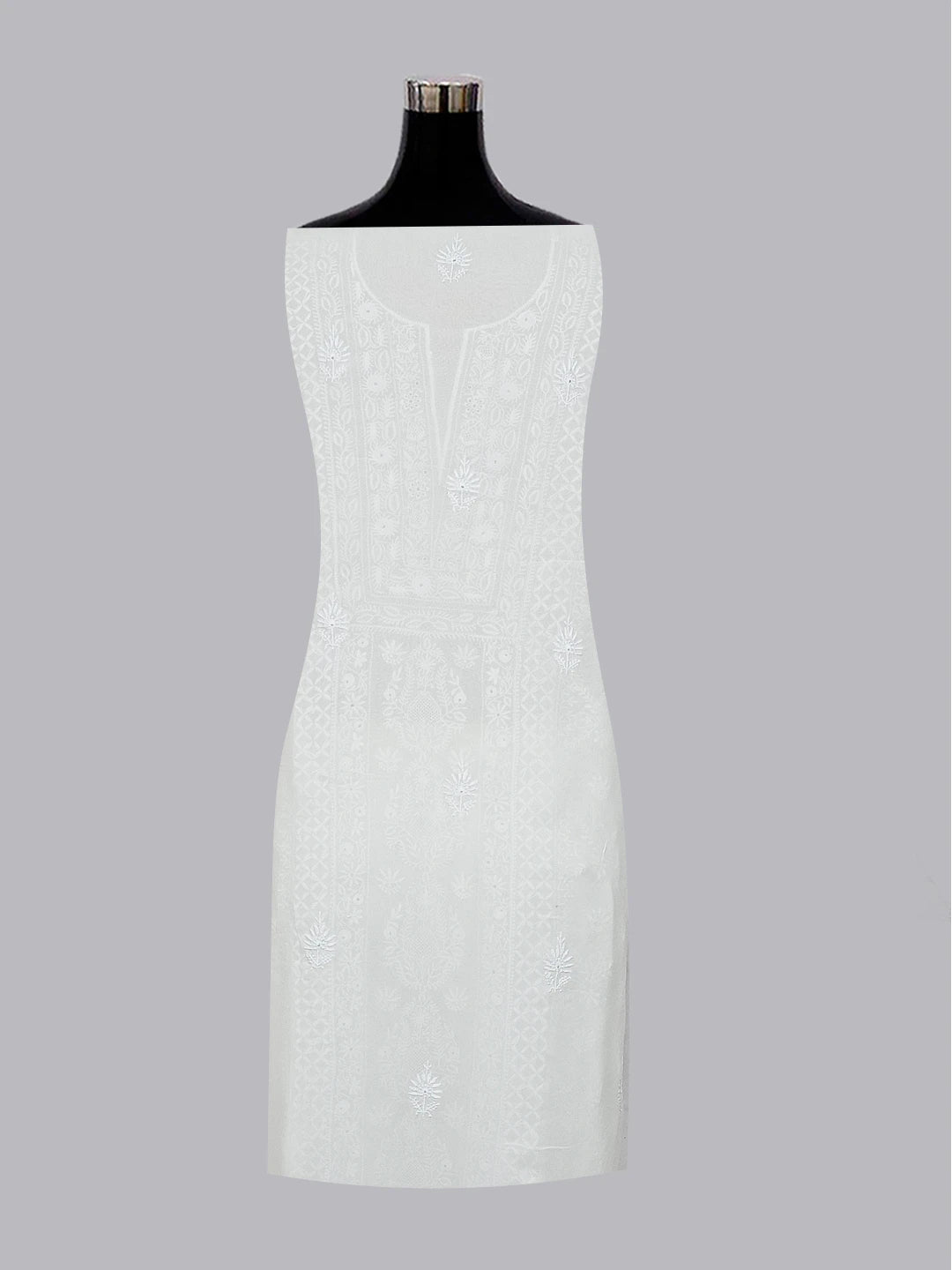 Ada Hand Embroidered White Pure Georgette Lucknowi Chikankari Unstitched Kurta Dupatta Set 01A545450