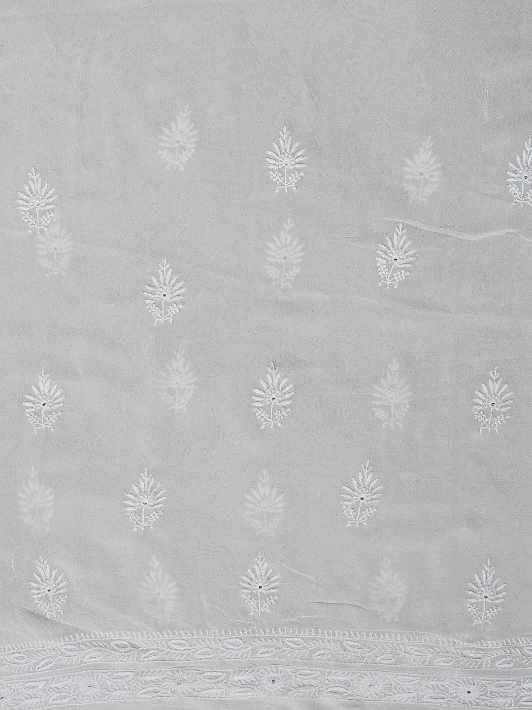 Ada Hand Embroidered White Pure Georgette Lucknowi Chikankari Unstitched Kurta Dupatta Set 01A545450
