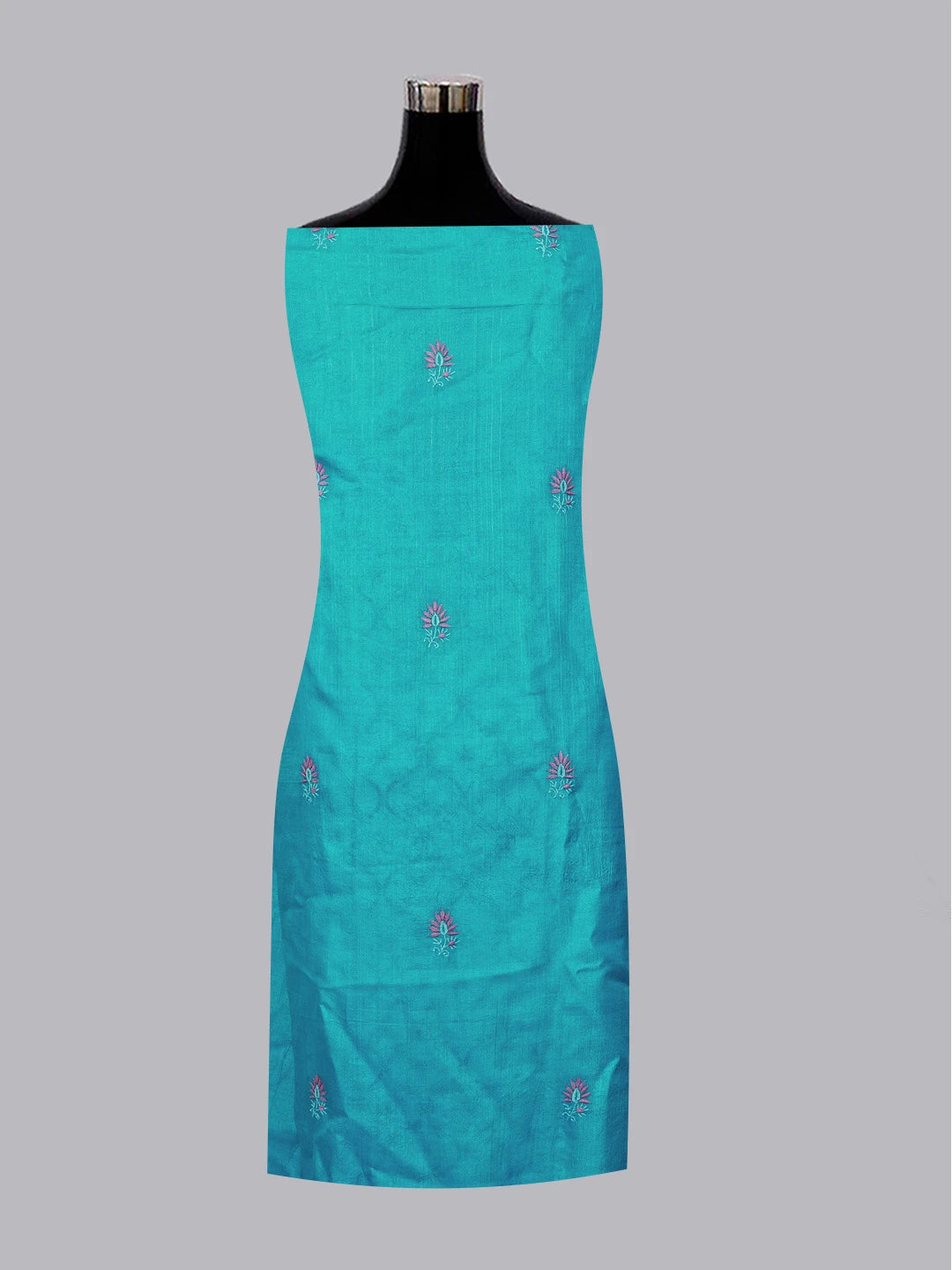 Ada Hand Embroidered Cerulean Blue Silk Lucknowi Chikankari Unstitched Suit Piece With Muqaish Work 01A338936