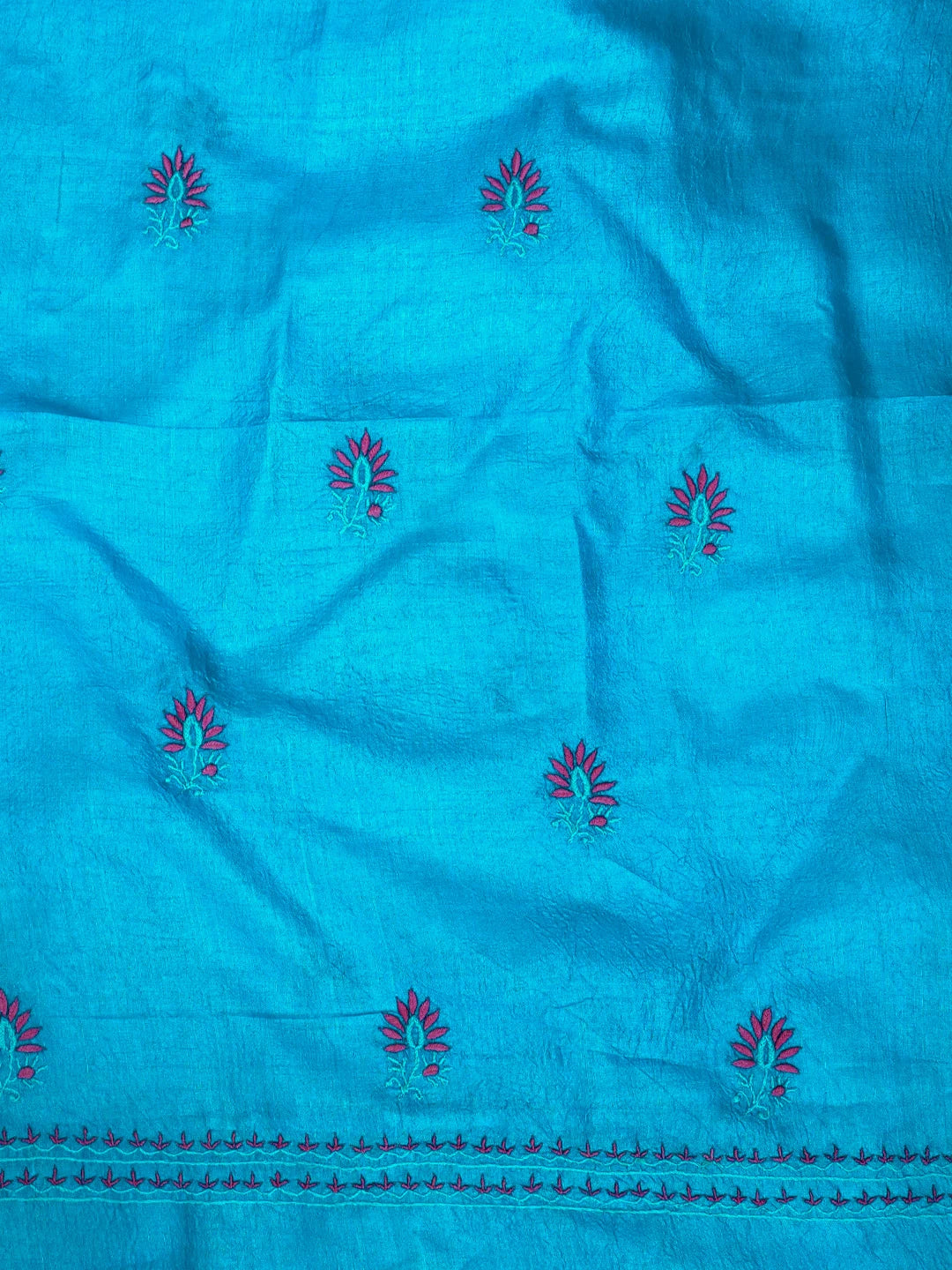 Ada Hand Embroidered Cerulean Blue Silk Lucknowi Chikankari Unstitched Suit Piece With Muqaish Work 01A338936