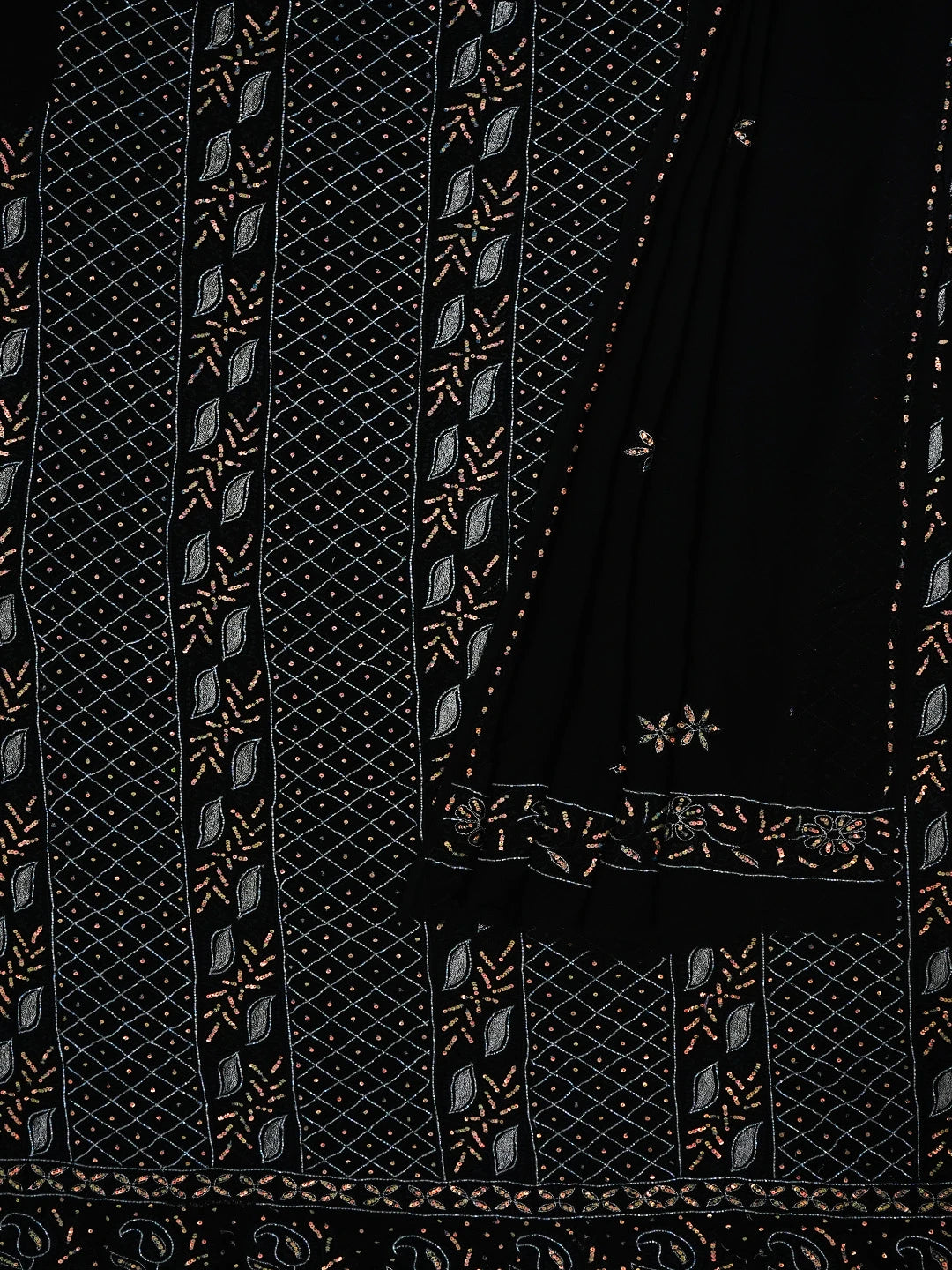 Ada Hand Embroidered Black Viscose Georgette Lucknowi Chikankari Unstitched Kurta Dupatta Set With Sequinned Work 01A384824