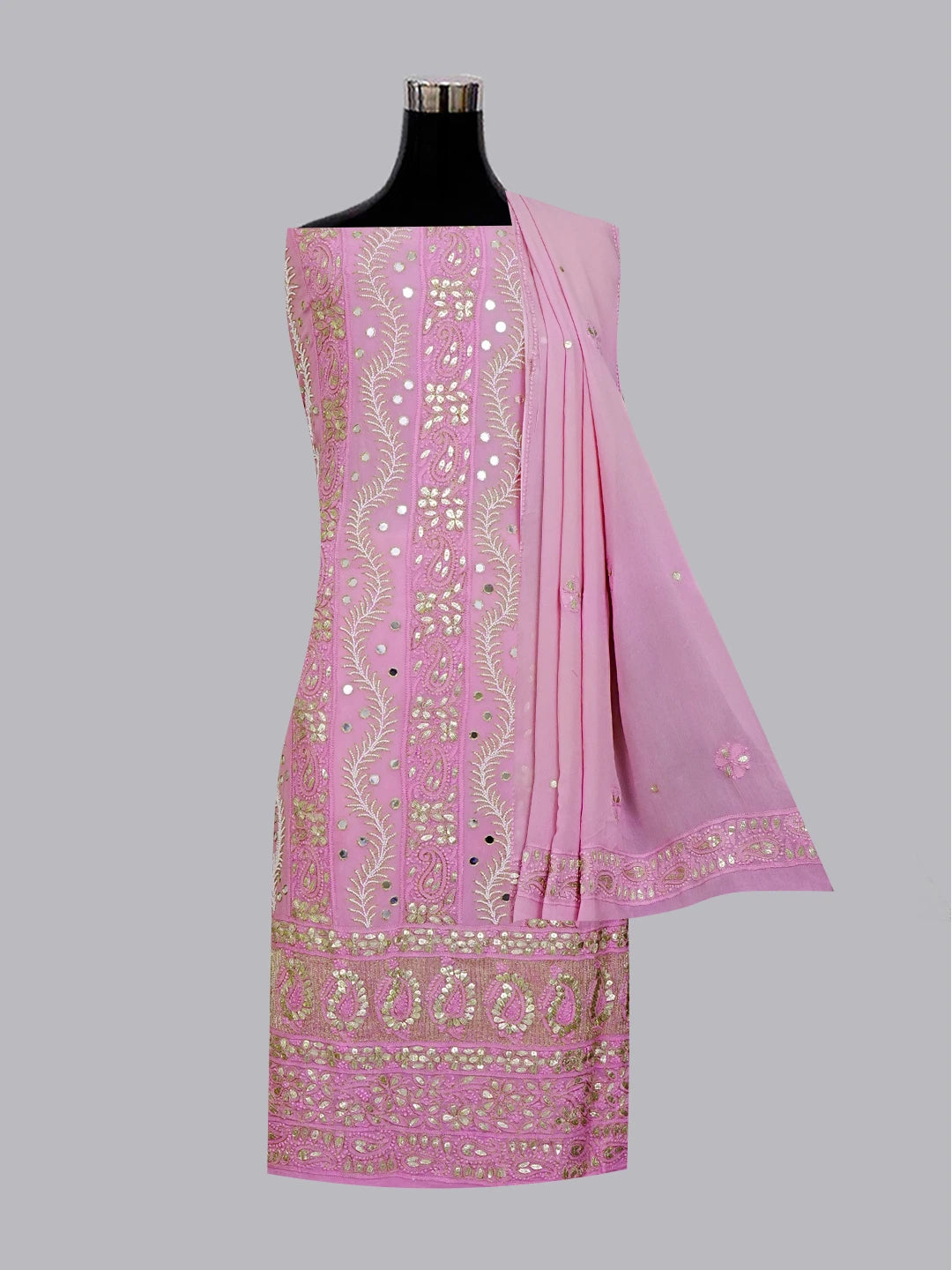 Ada Hand Embroidered Mauve Viscose Georgette Lucknowi Chikankari Unstitched Kurta Dupatta Set With Pearl Work 01A527043