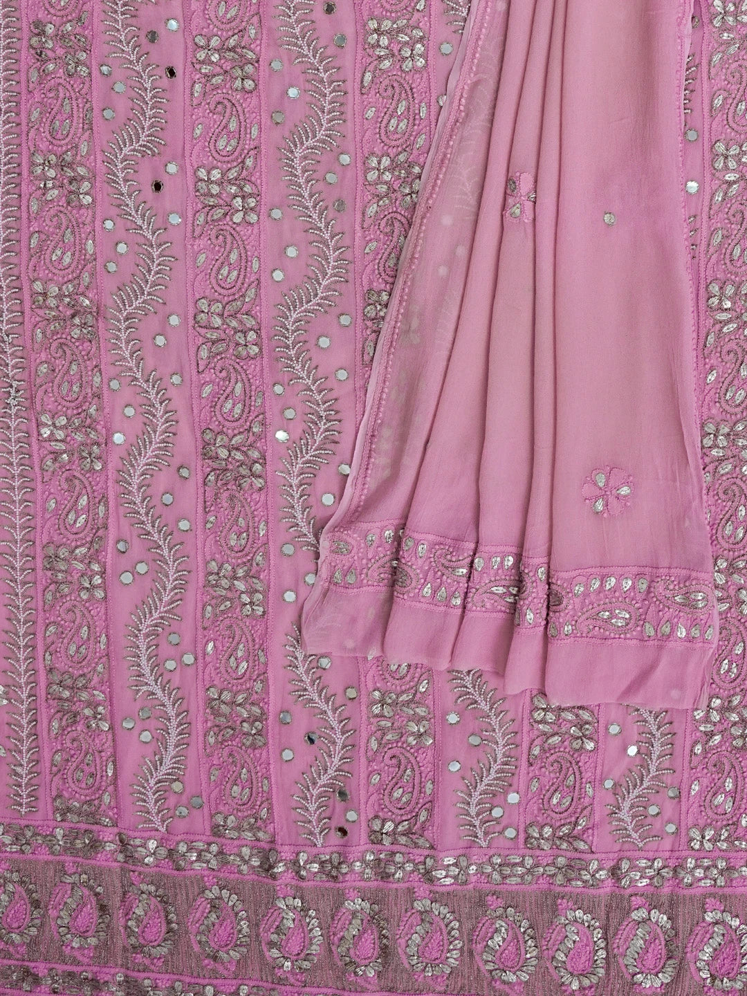 Ada Hand Embroidered Mauve Viscose Georgette Lucknowi Chikankari Unstitched Kurta Dupatta Set With Pearl Work 01A527043