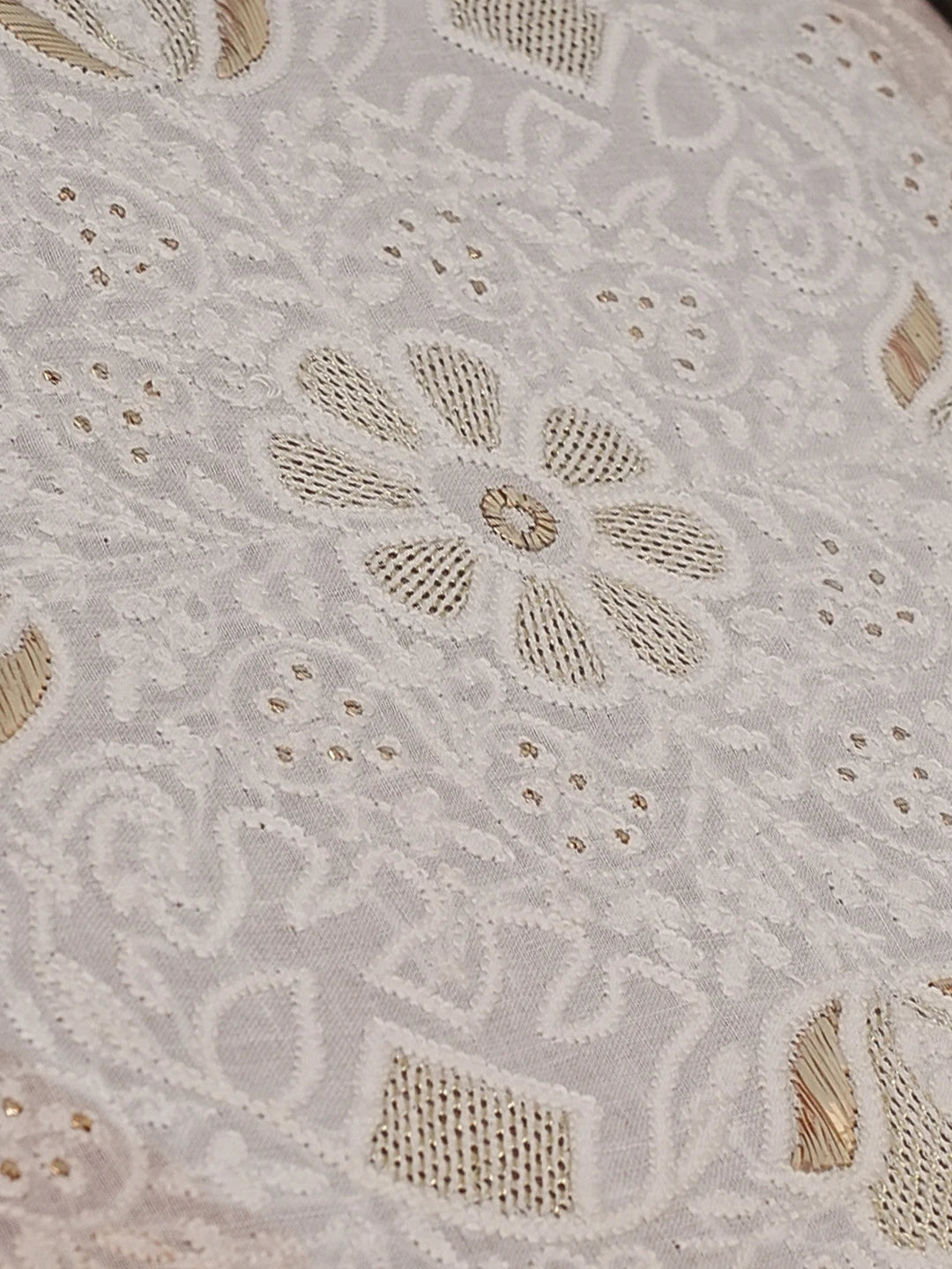 Ada Hand Embroidered White Cotton Lucknowi Chikankari Tray With Muqaish Work 01A495178