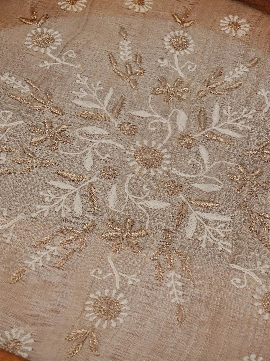 Ada Hand Embroidered Fawn Silk Lucknowi Chikankari Tray With Zari Work 01A548667