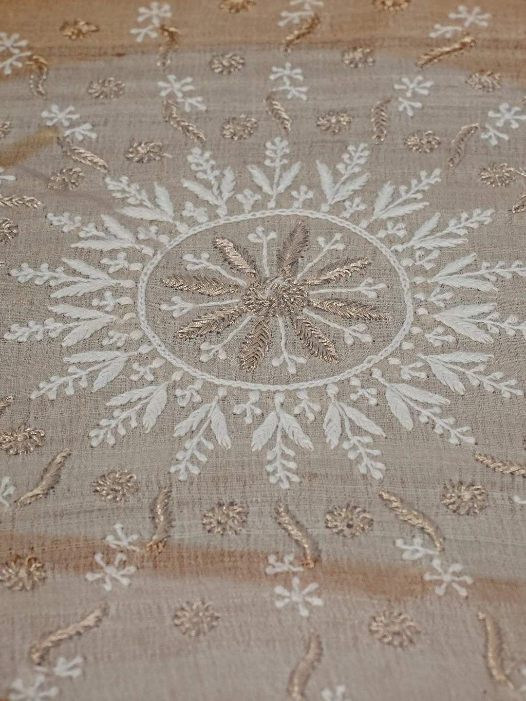 Ada Hand Embroidered Fawn Silk Lucknowi Chikankari Tray With Zari Work 01A548664