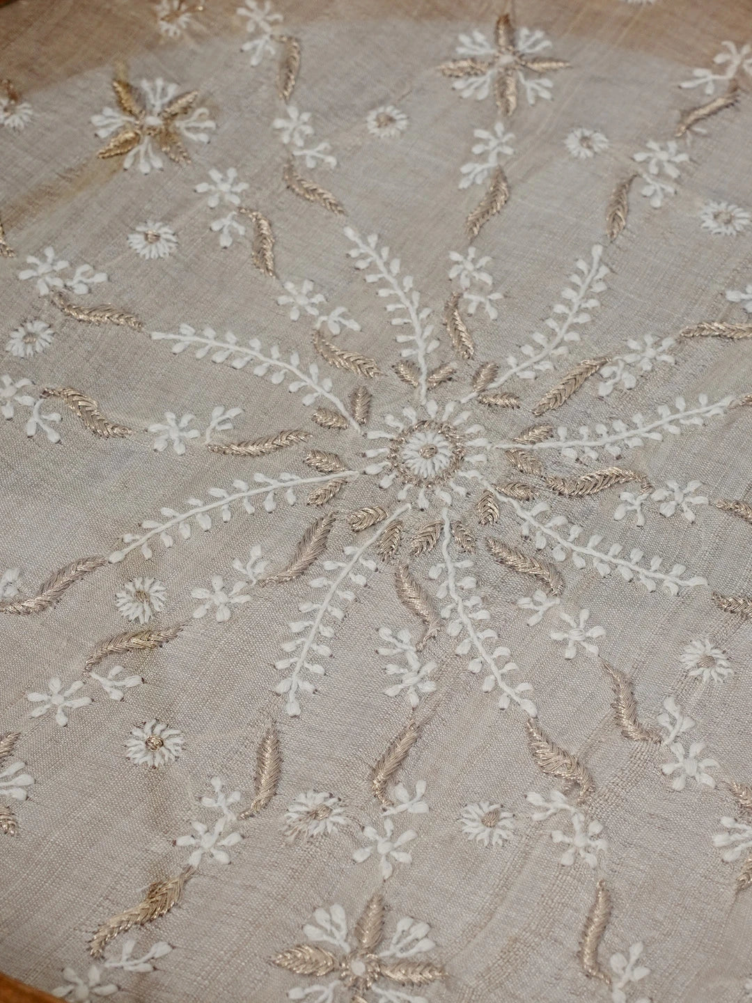 Ada Hand Embroidered Fawn Silk Lucknowi Chikankari Tray With Zari Work 01A548663