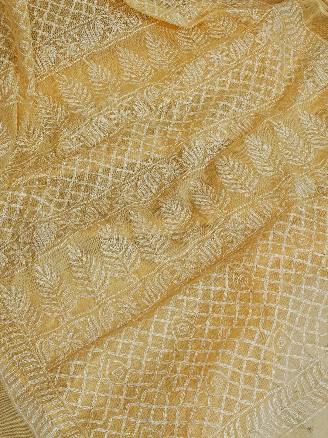 Ada Hand Embroidered Yellow Kota Lucknowi Chikankari Saree and Blouse 01A525493