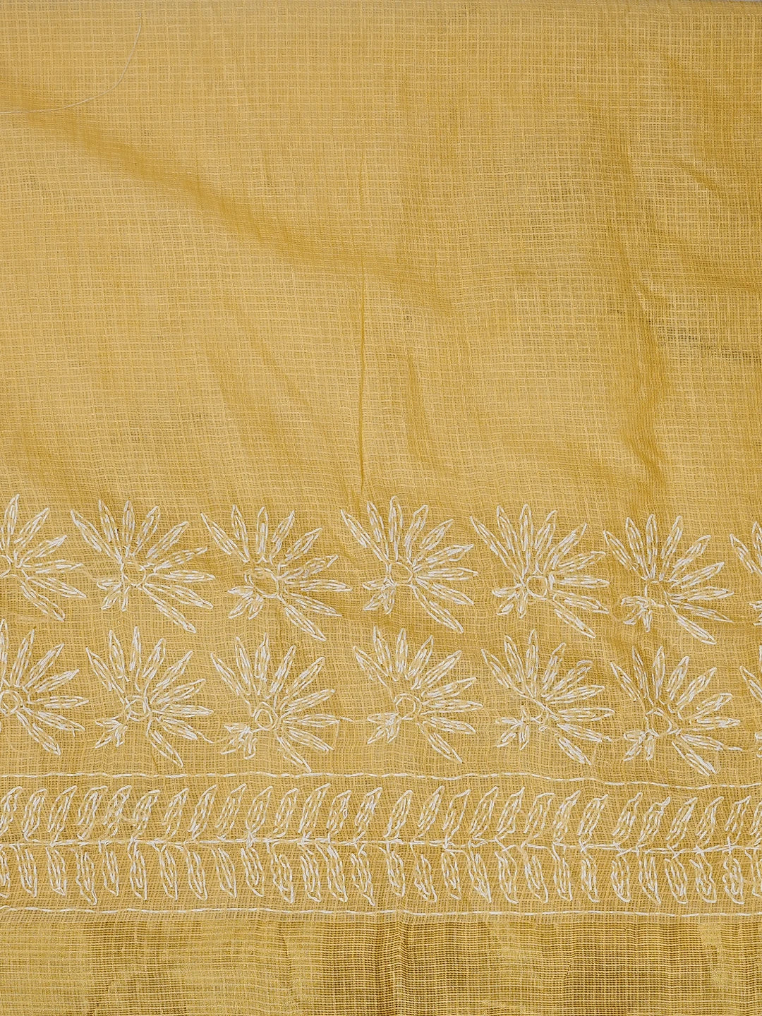 Ada Hand Embroidered Yellow Kota Lucknowi Chikankari Saree and Blouse 01A525493