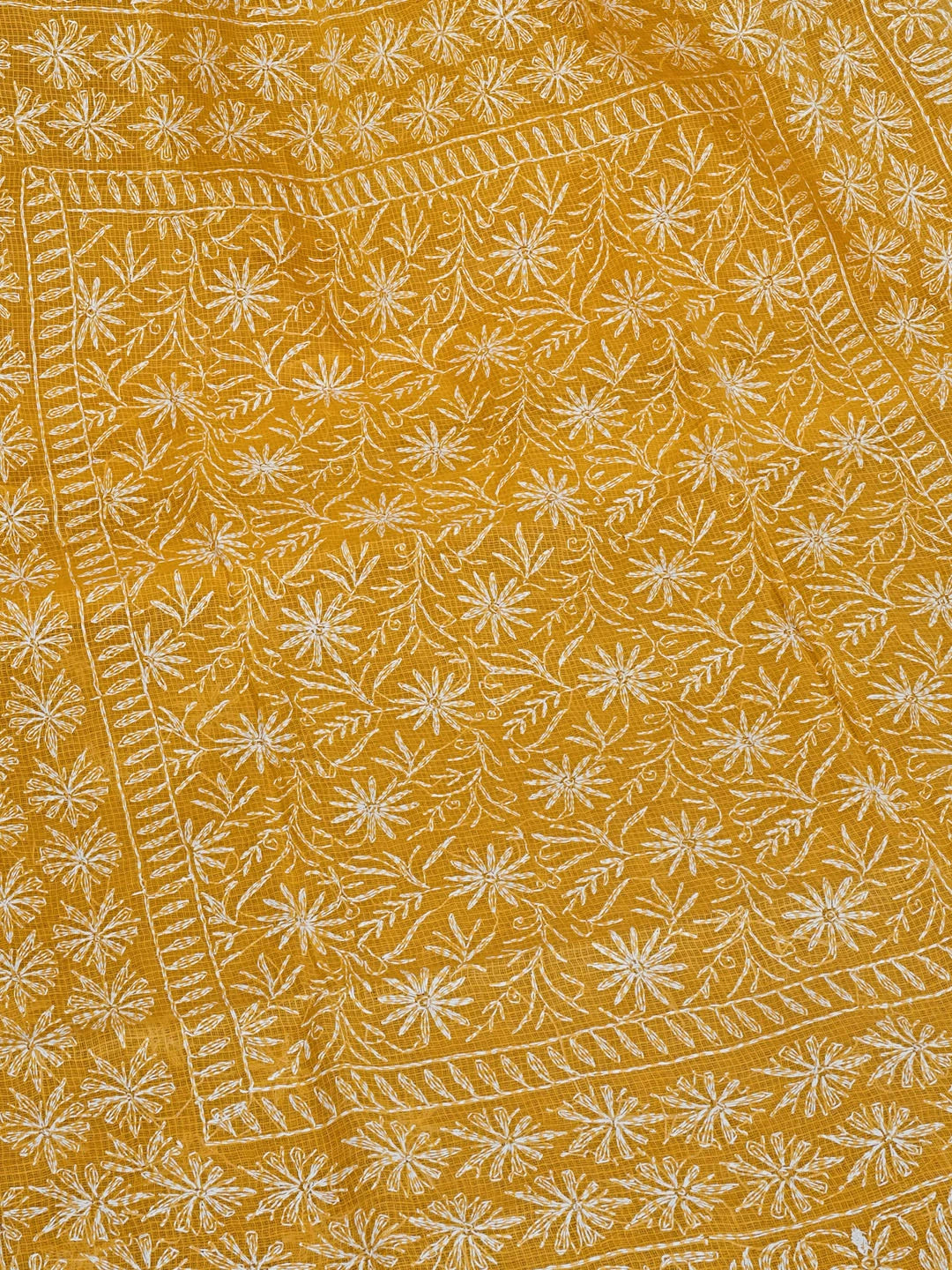 Ada Hand Embroidered Amber Yellow Kota Lucknowi Chikankari Saree and Blouse 01A525433