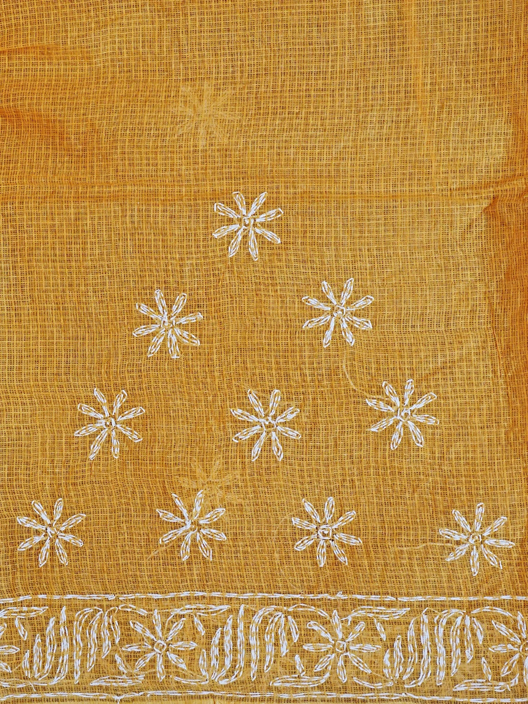 Ada Hand Embroidered Amber Yellow Kota Lucknowi Chikankari Saree and Blouse 01A525433