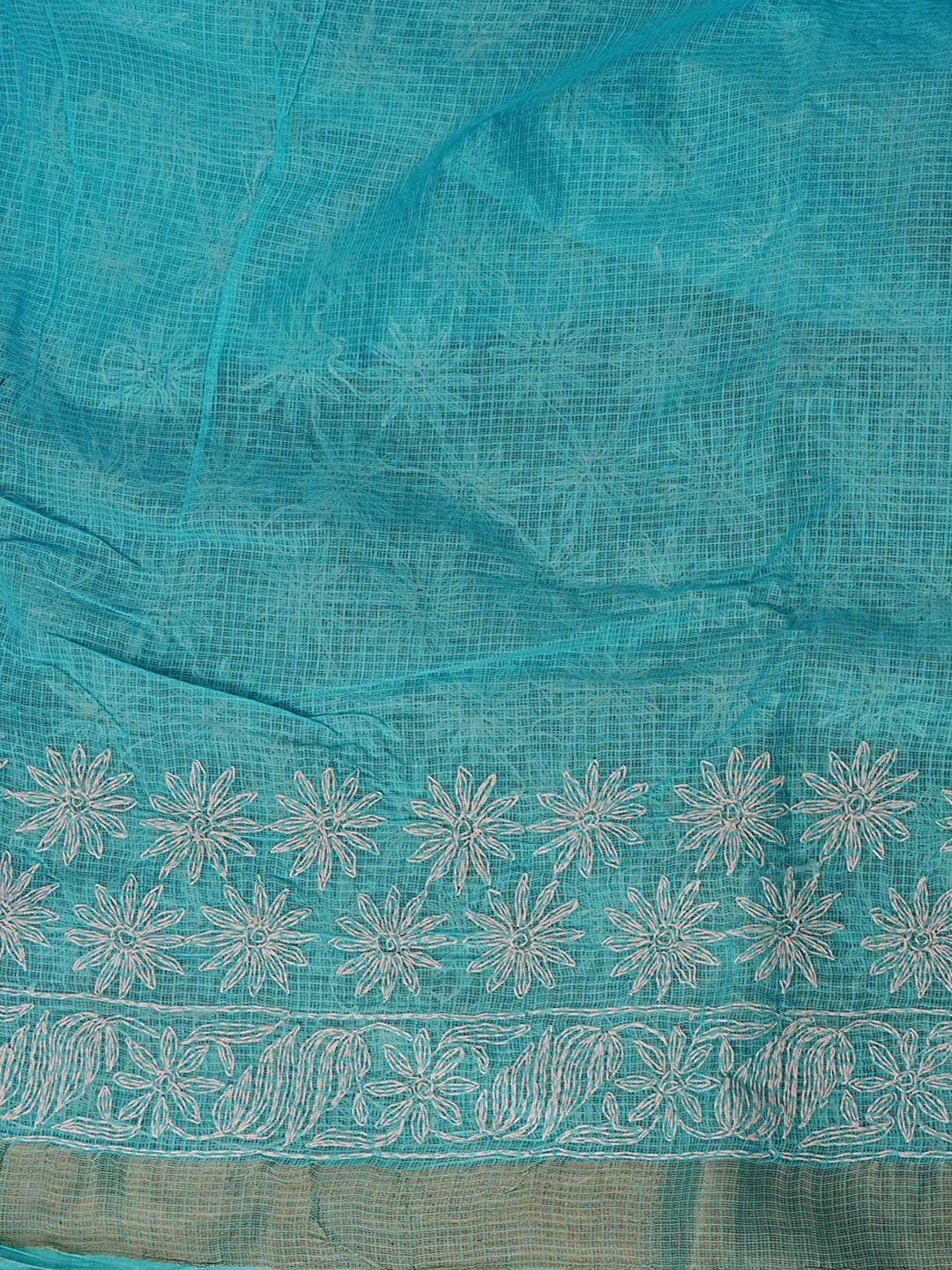 Ada Hand Embroidered Sky Blue Kota Lucknowi Chikankari Saree and Blouse 01A525515