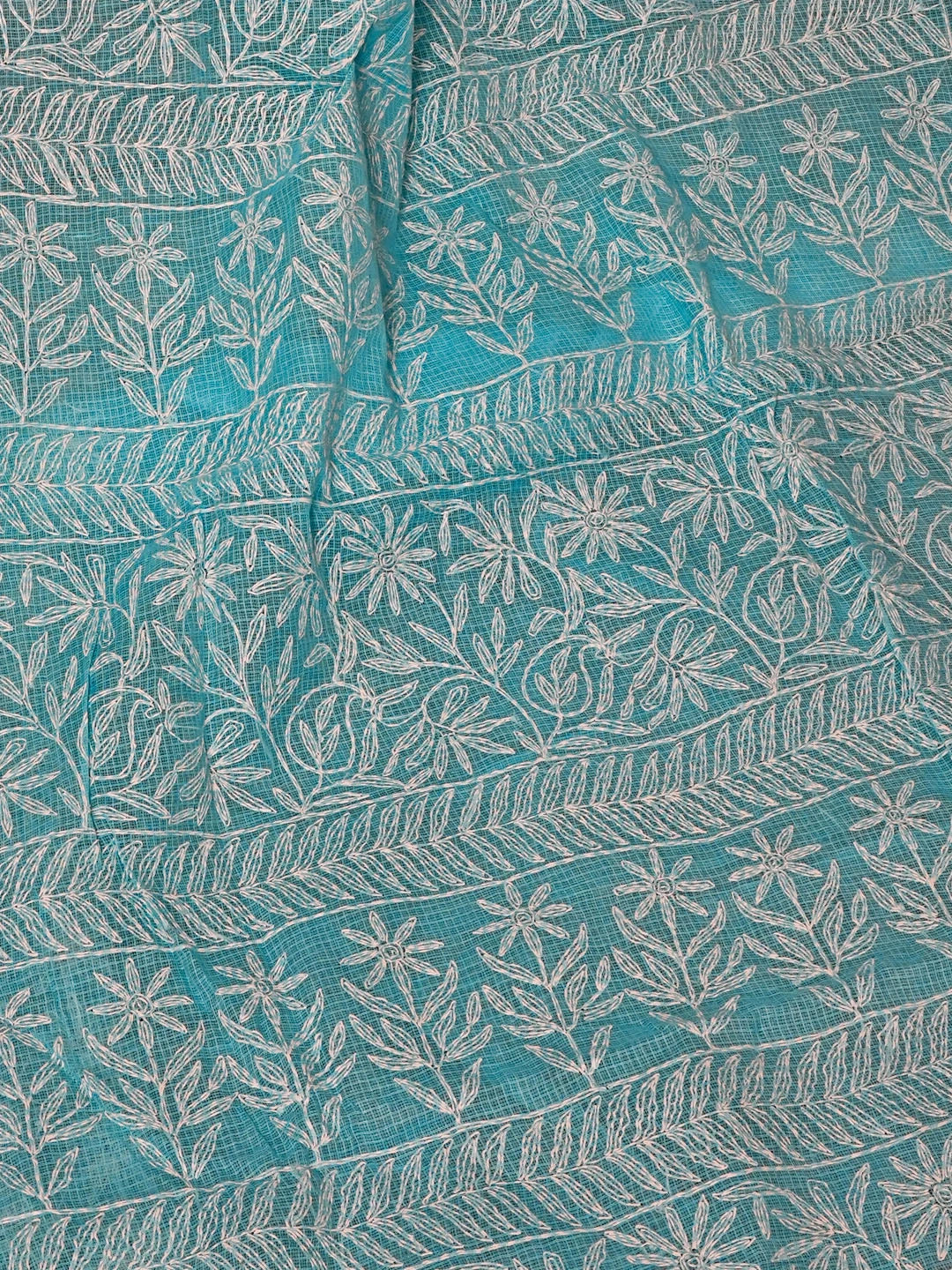 Ada Hand Embroidered Sky Blue Kota Lucknowi Chikankari Saree and Blouse 01A525515
