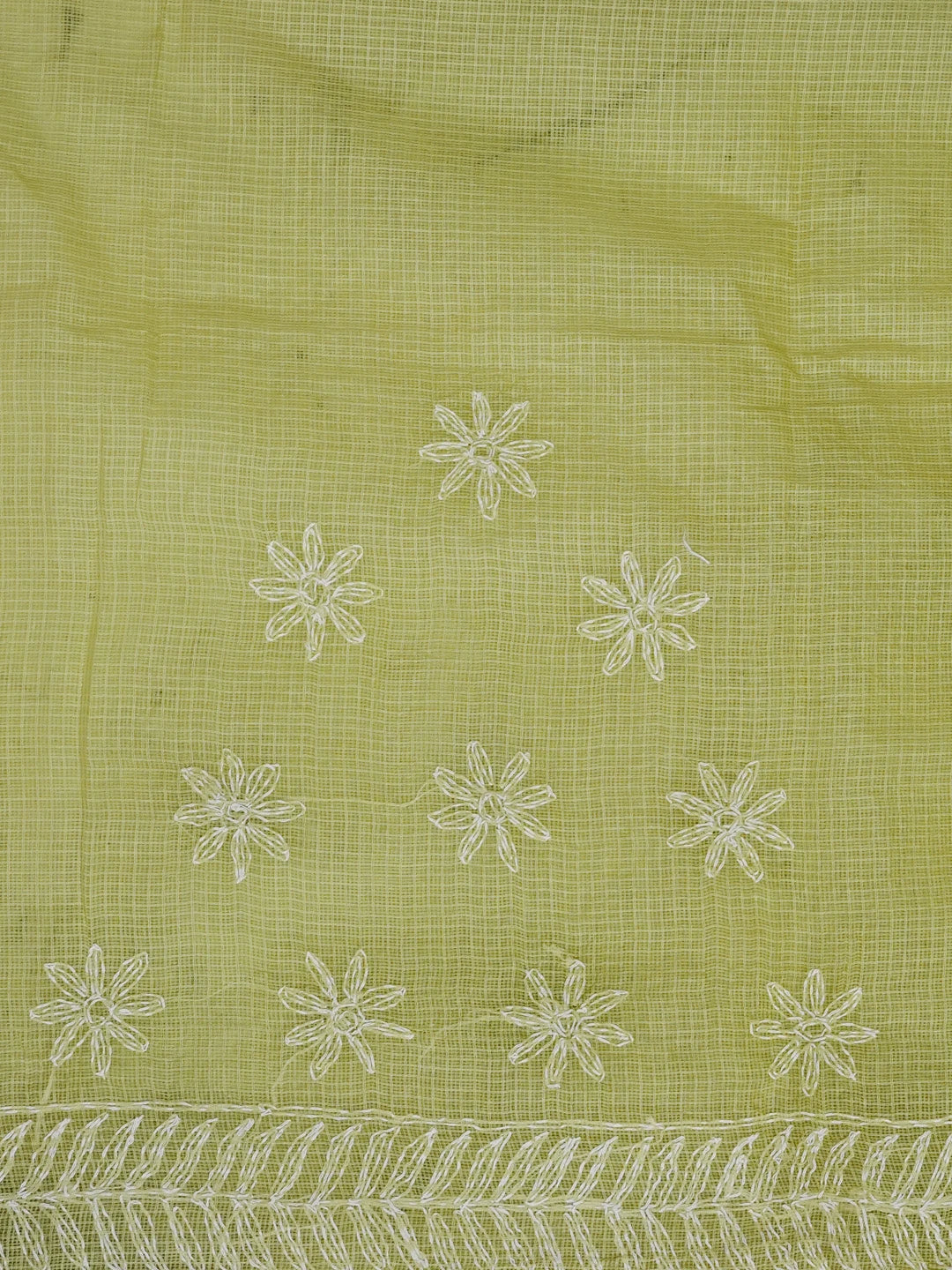 Ada Hand Embroidered Lime Green Kota Lucknowi Chikankari Saree and Blouse 01A525440