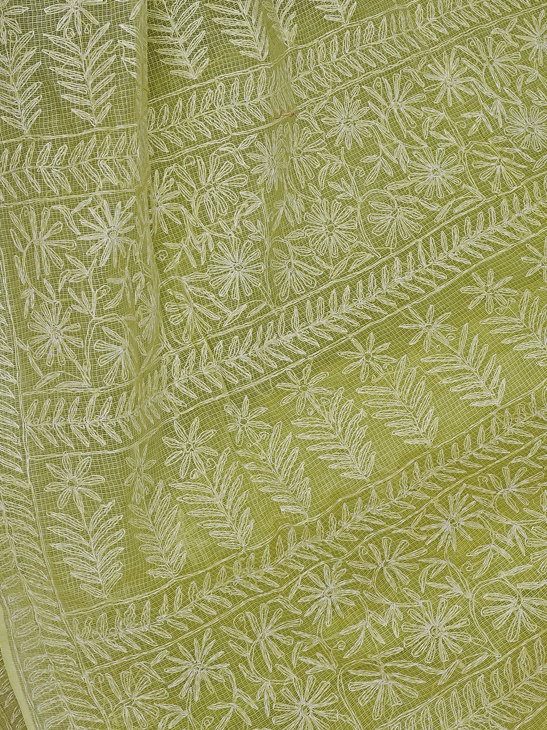 Ada Hand Embroidered Lime Green Kota Lucknowi Chikankari Saree and Blouse 01A525440