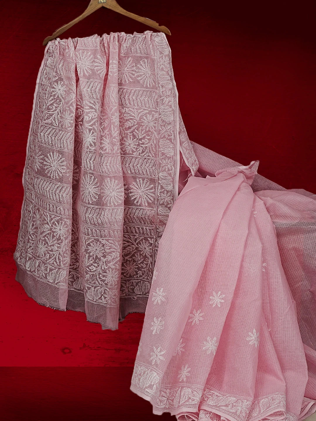 Ada Hand Embroidered Pink Kota Lucknowi Chikankari Saree and Blouse 01A525455