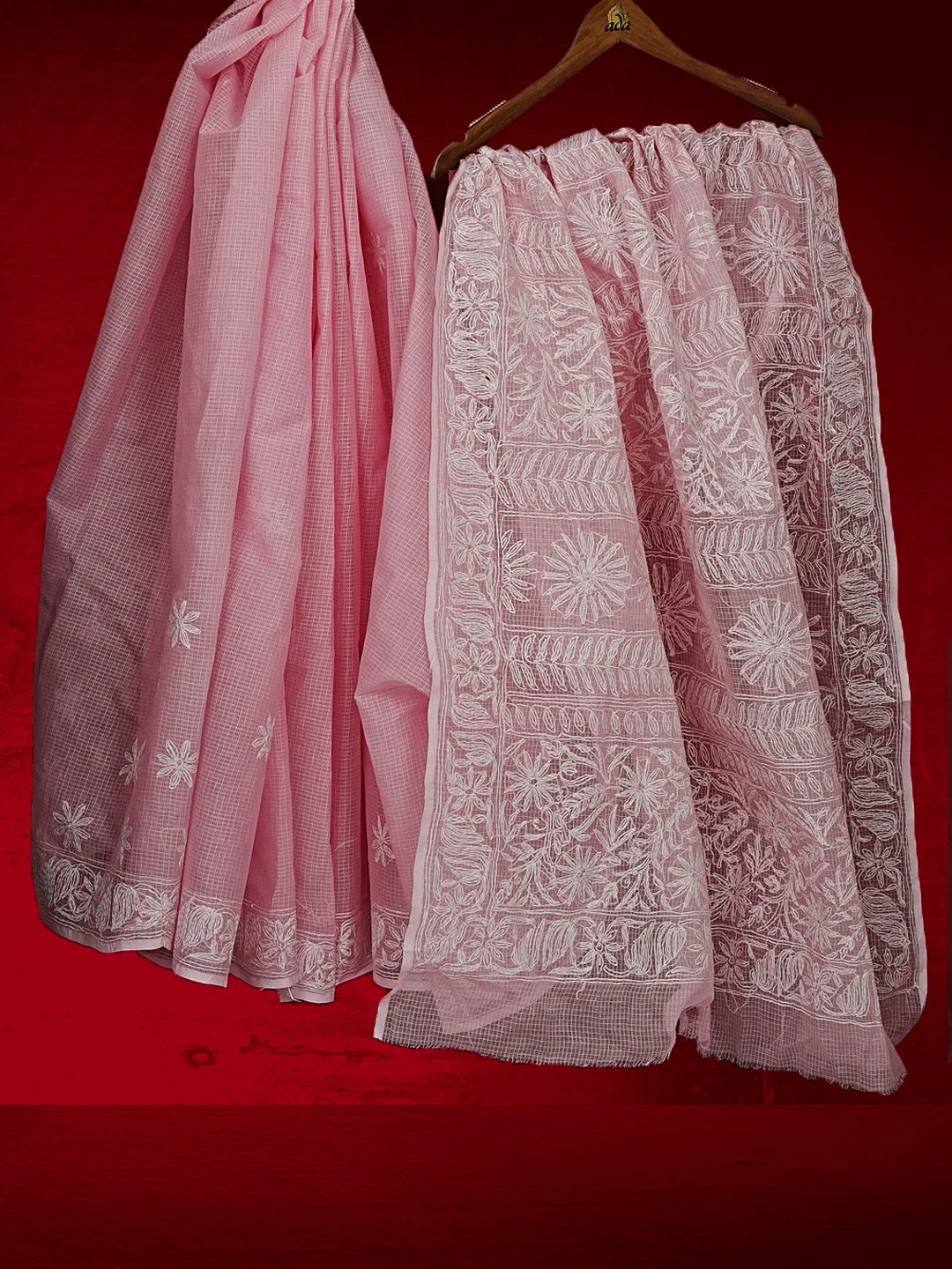 Ada Hand Embroidered Pink Kota Lucknowi Chikankari Saree and Blouse 01A525455