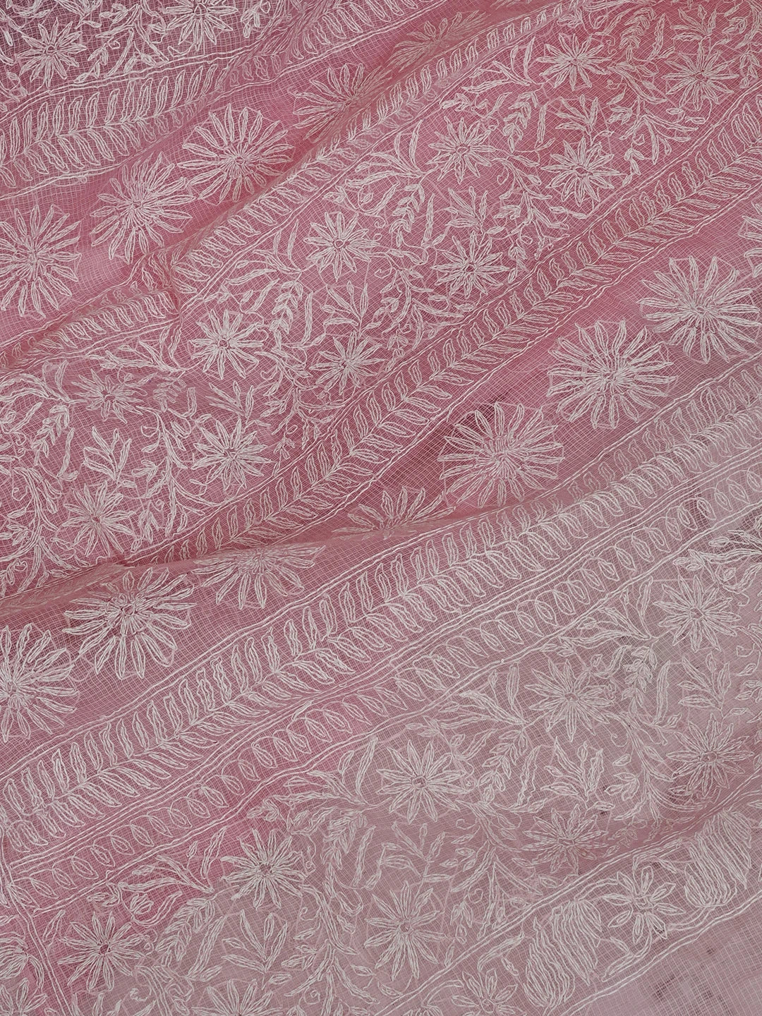 Ada Hand Embroidered Pink Kota Lucknowi Chikankari Saree and Blouse 01A525455