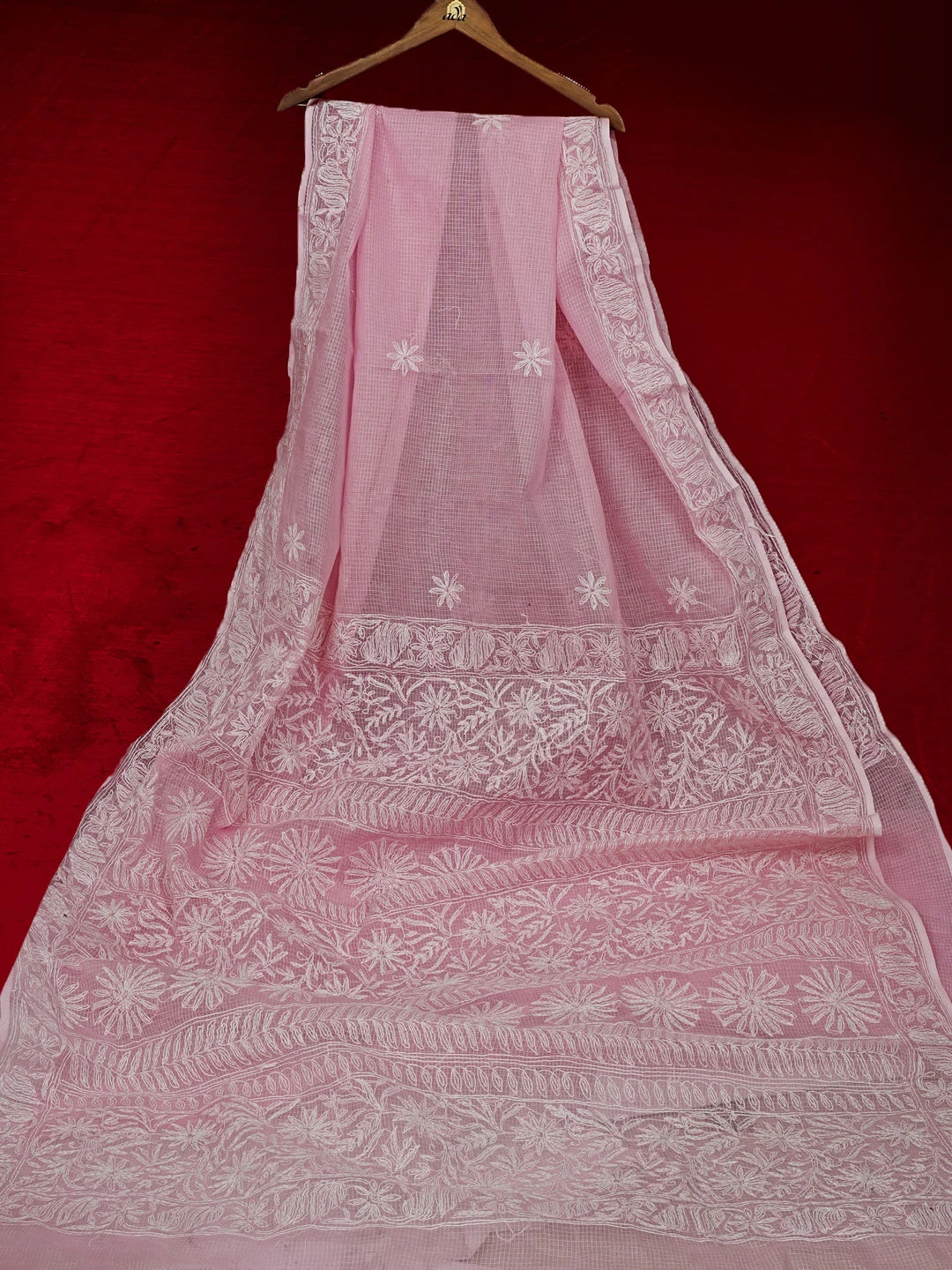 Ada Hand Embroidered Pink Kota Lucknowi Chikankari Saree and Blouse 01A525455