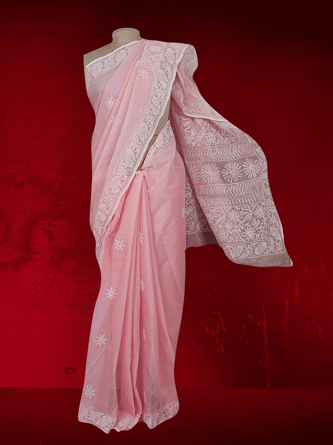 Ada Hand Embroidered Pink Kota Lucknowi Chikankari Saree and Blouse 01A525455
