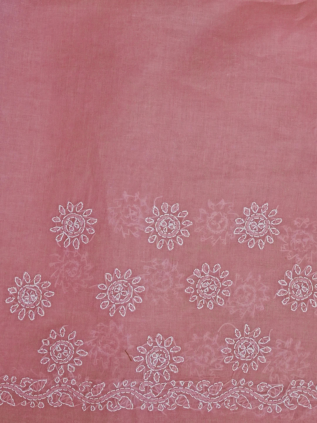 Ada Hand Embroidered Onion Pink Cotton Lucknowi Chikankari Saree With Blouse 01A542890