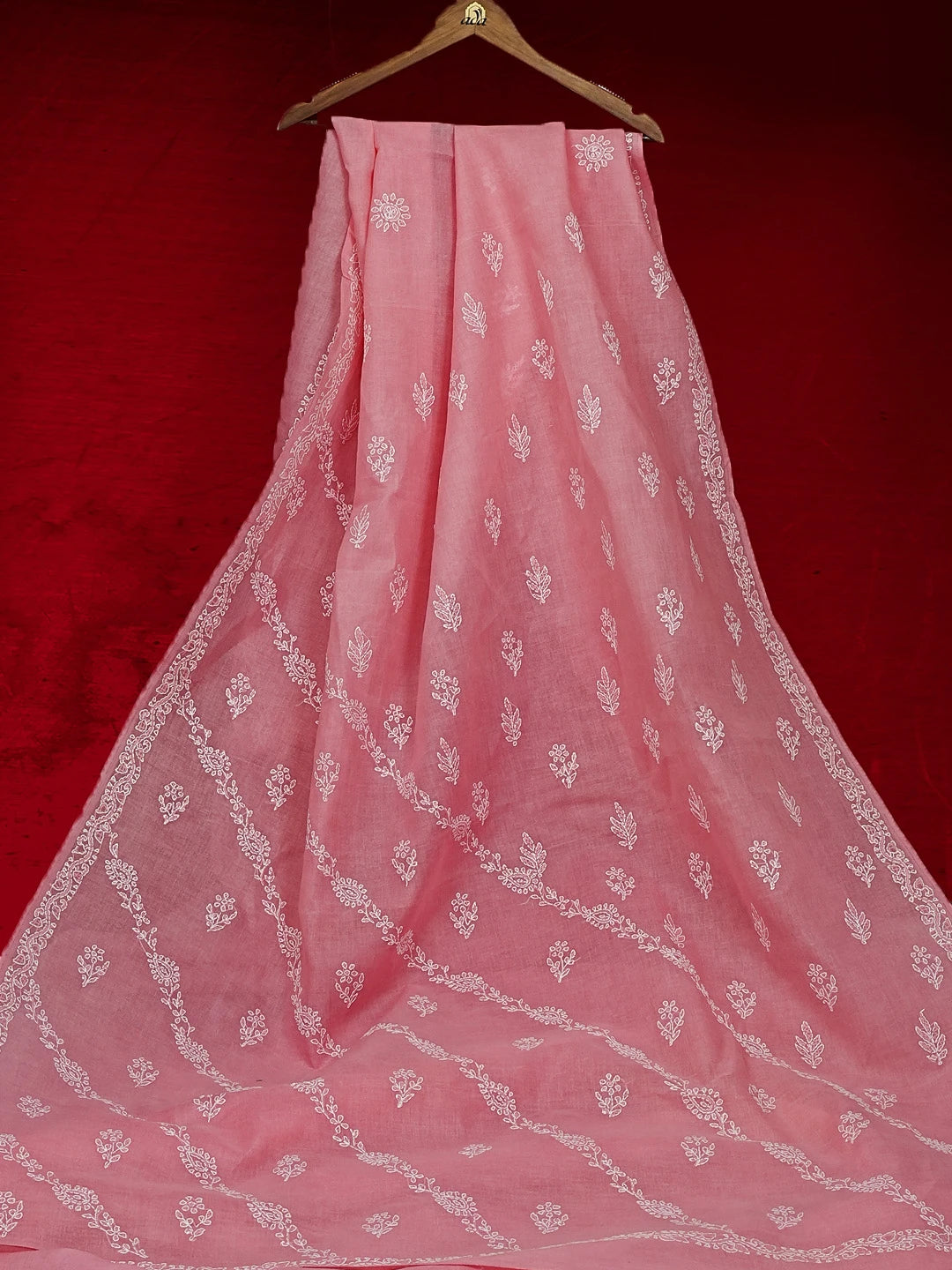 Ada Hand Embroidered Onion Pink Cotton Lucknowi Chikankari Saree With Blouse 01A542890