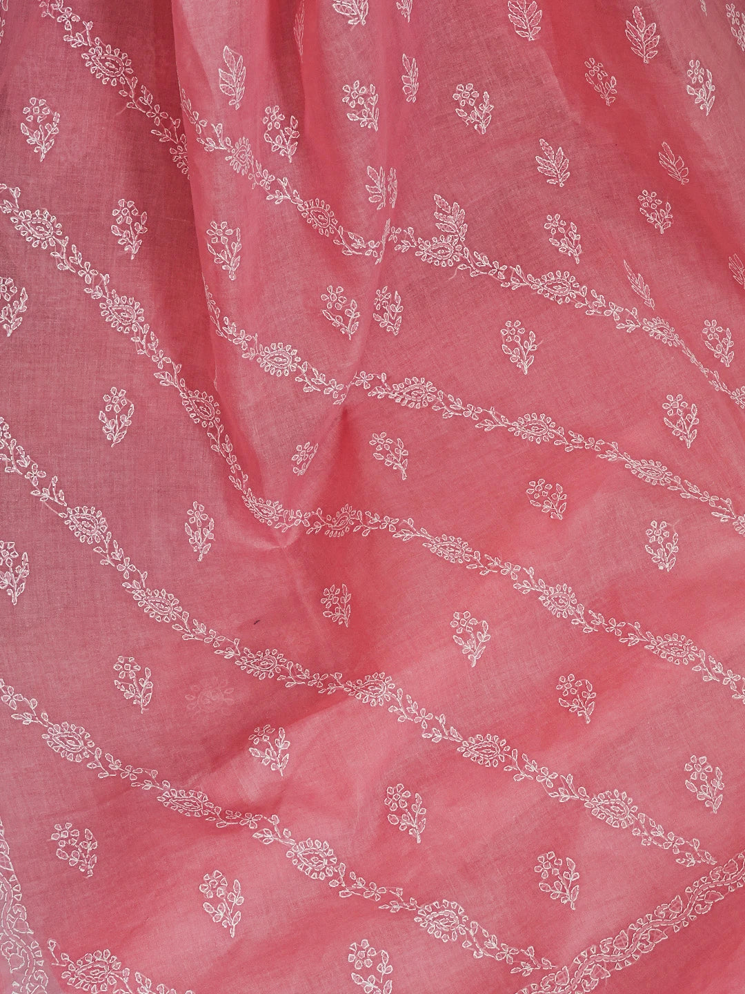 Ada Hand Embroidered Onion Pink Cotton Lucknowi Chikankari Saree With Blouse 01A542890