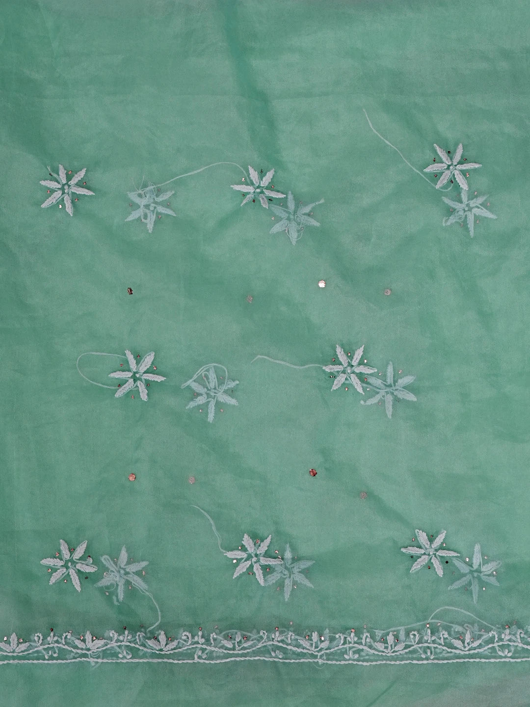Ada Hand Embroidered Sea Green Organza Lucknowi Chikankari Unstitched Kurta Dupatta Set With Muqaish Work 01A542395