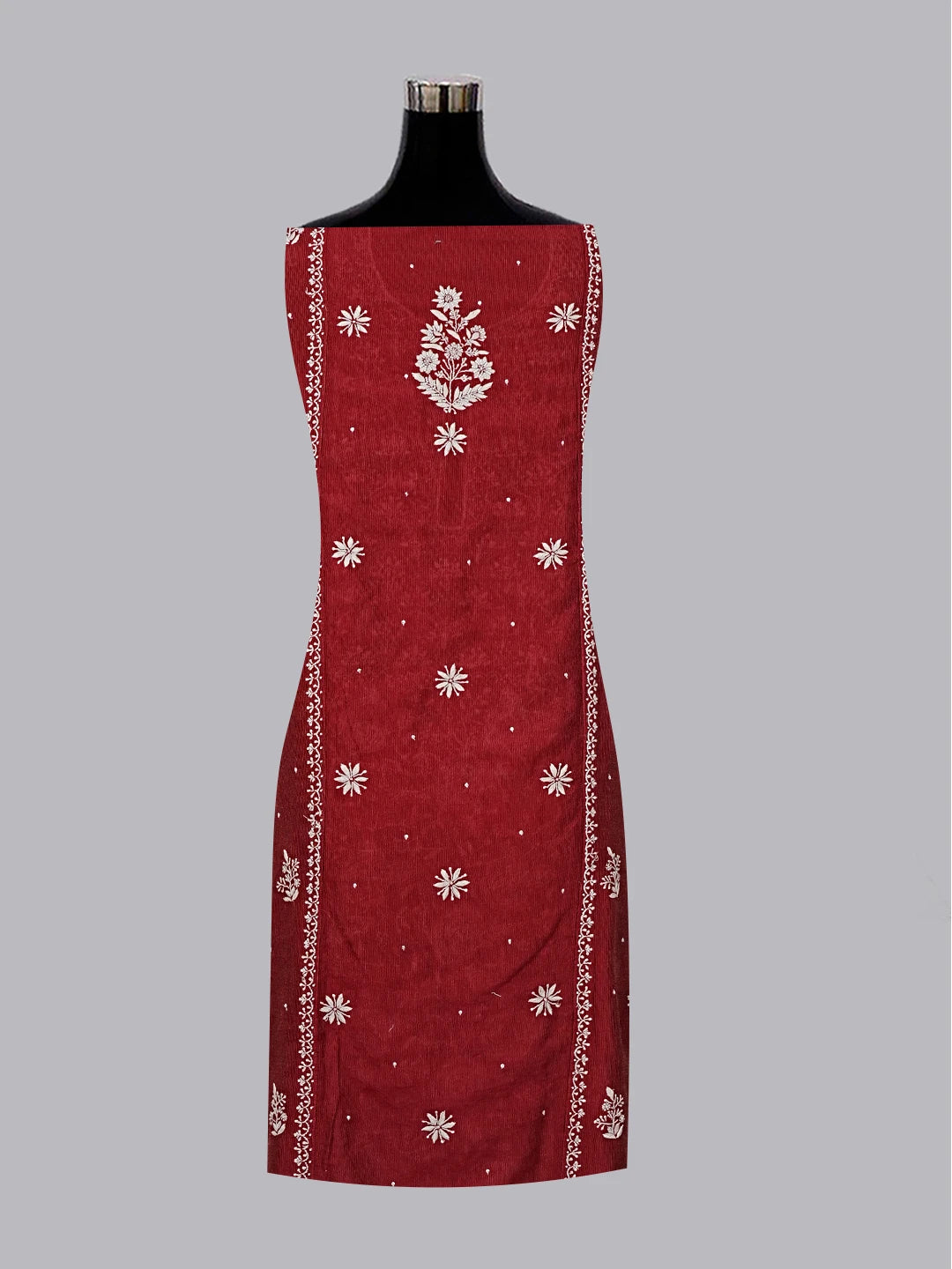 Ada Hand Embroidered Maroon Tissue Chikankari Unstitched Kurta Dupatta Set With Cutdana Work 01A310091