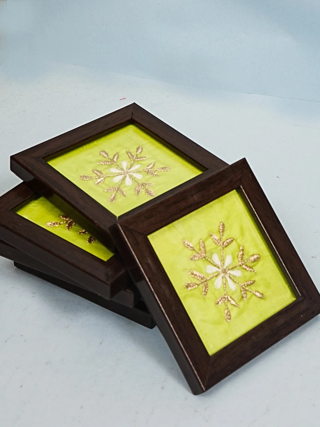 Ada Hand Embroidered Parrot Green Silk Lucknowi Chikankari Coaster With Zari Work 01A534520