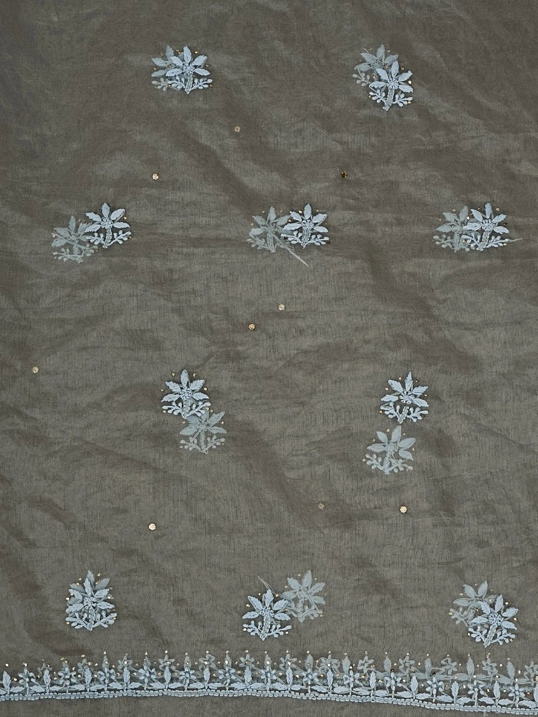 Ada Hand Embroidered Cement Grey Organza Lucknowi Chikankari Unstitched Kurta Dupatta Set With Muqaish Work 01A542392