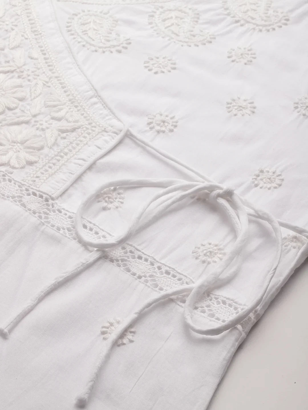 Ada Hand Embroidered White Cotton Angrakha Lucknowi Chikankari Top A911210