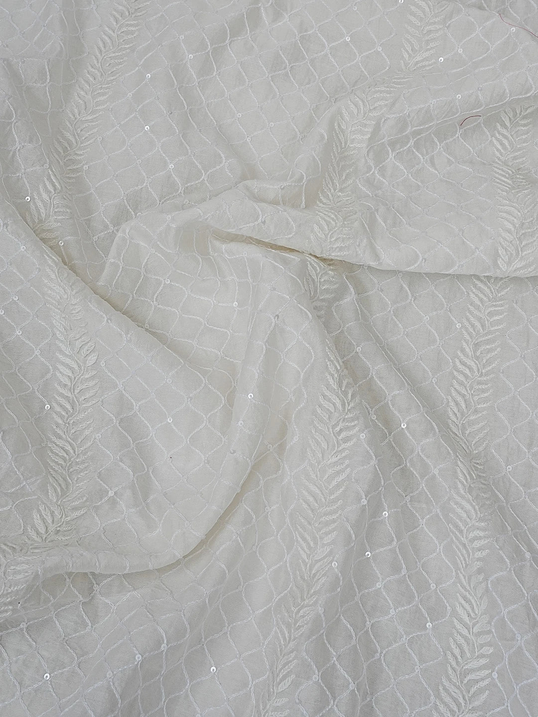 Ada Hand Embroidered Off White Chanderi Lucknowi Chikankari Unstitched Men's Kurta Piece With Pearl Work 01A543403