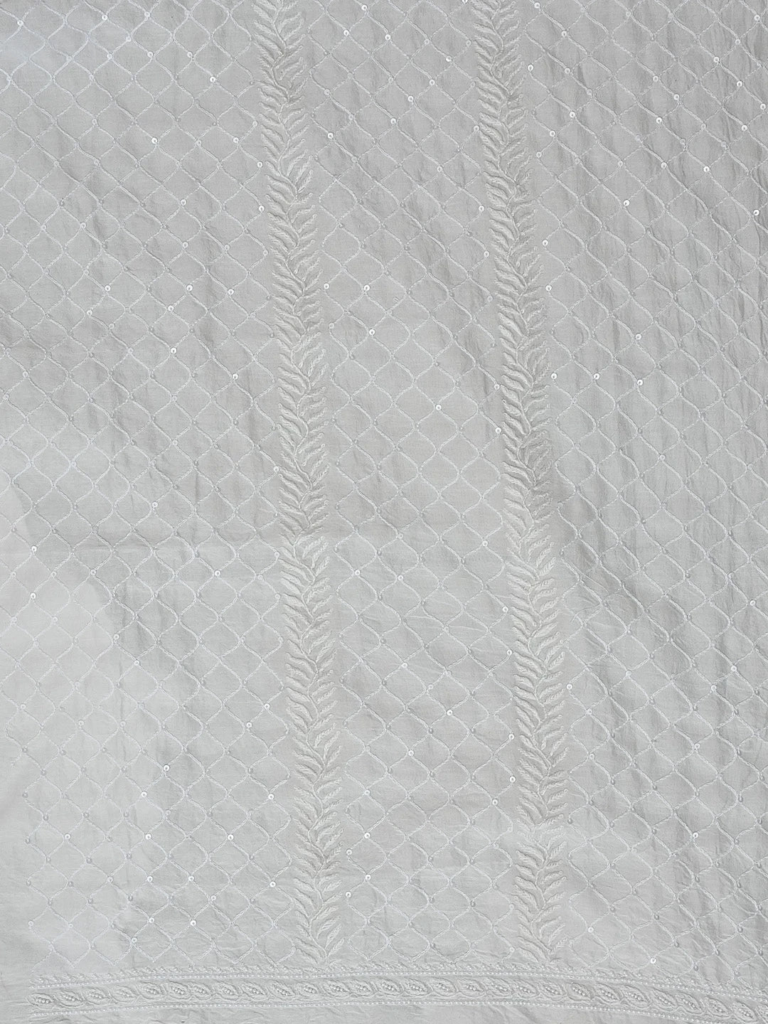 Ada Hand Embroidered Off White Chanderi Lucknowi Chikankari Unstitched Men's Kurta Piece With Pearl Work 01A543403