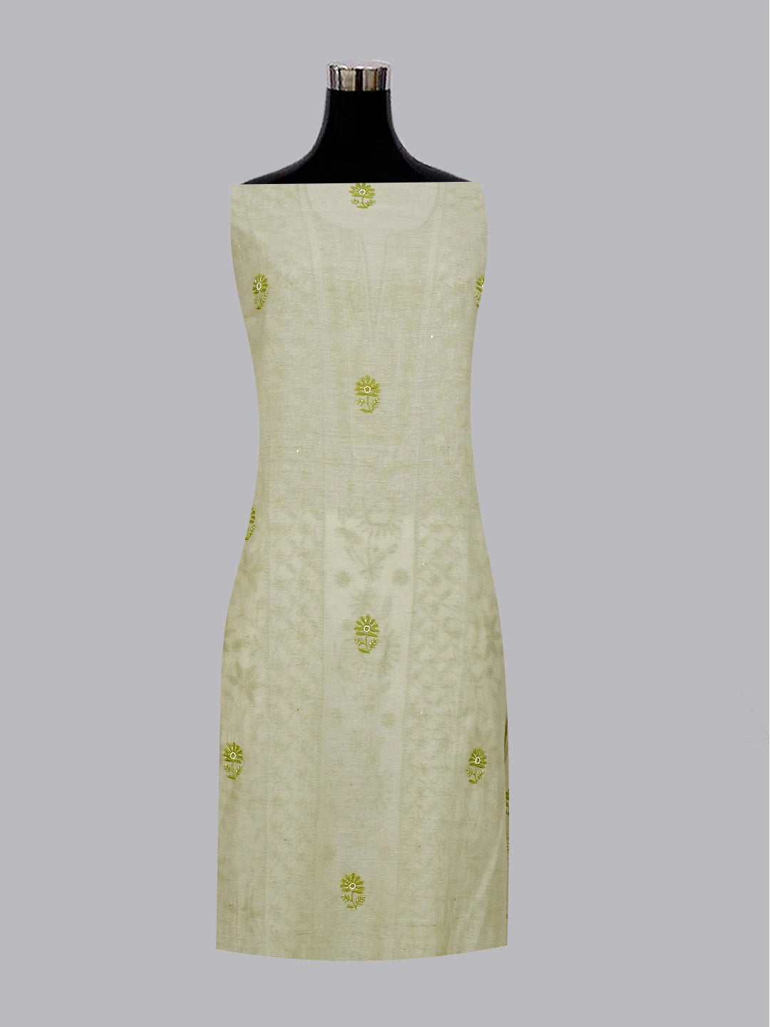 Ada Hand Embroidered Moss Green Chanderi Lucknowi Chikankari Unstitched Kurta Dupatta Set With Cutdana Work 01A537624