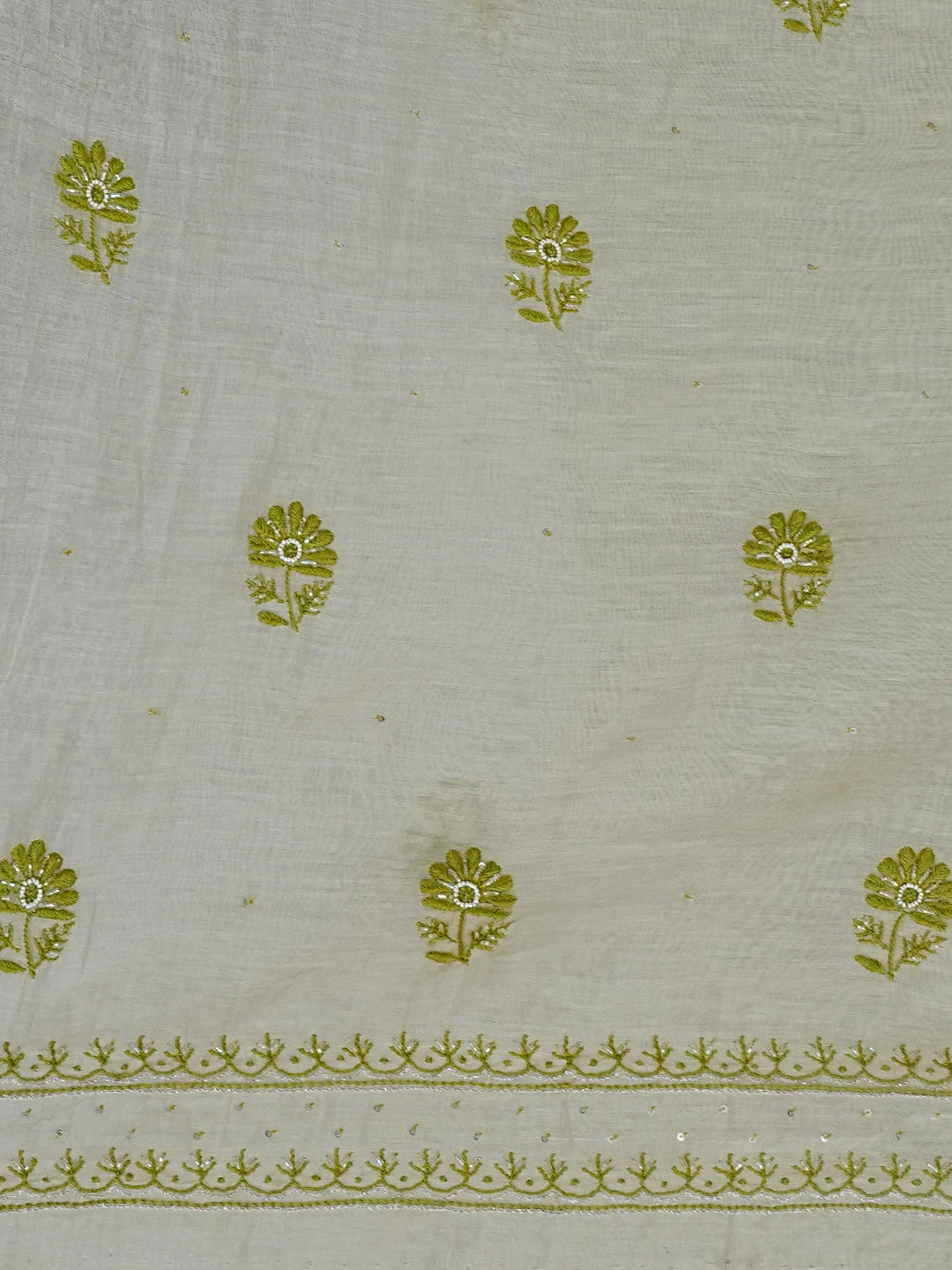 Ada Hand Embroidered Moss Green Chanderi Lucknowi Chikankari Unstitched Kurta Dupatta Set With Cutdana Work 01A537624