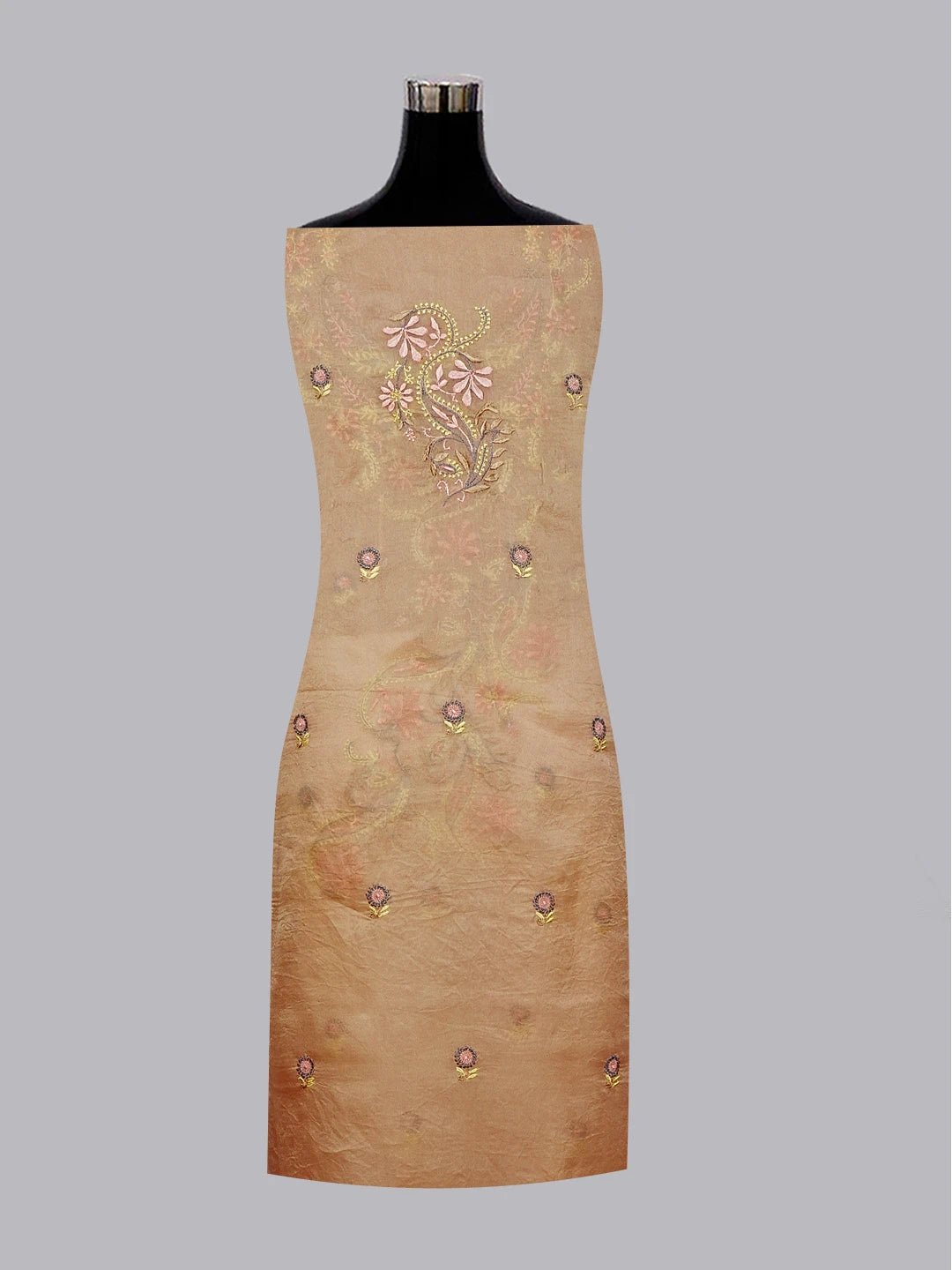 Ada Hand Embroidered Dusty Peach Organza Lucknowi Chikankari Unstitched Kurta Dupatta Set 01A545878
