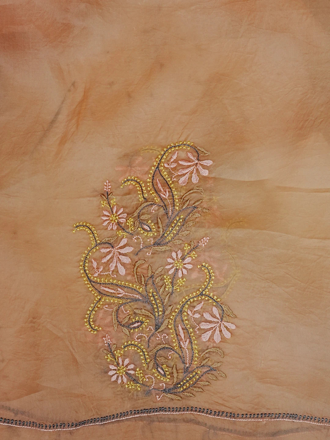 Ada Hand Embroidered Dusty Peach Organza Lucknowi Chikankari Unstitched Kurta Dupatta Set 01A545878