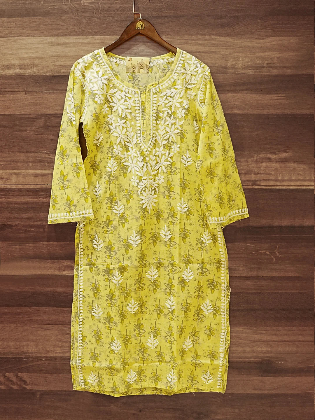 Ada Hand Embroidered Yellow Cotton Lucknowi Chikankari Straight Kurta A411578