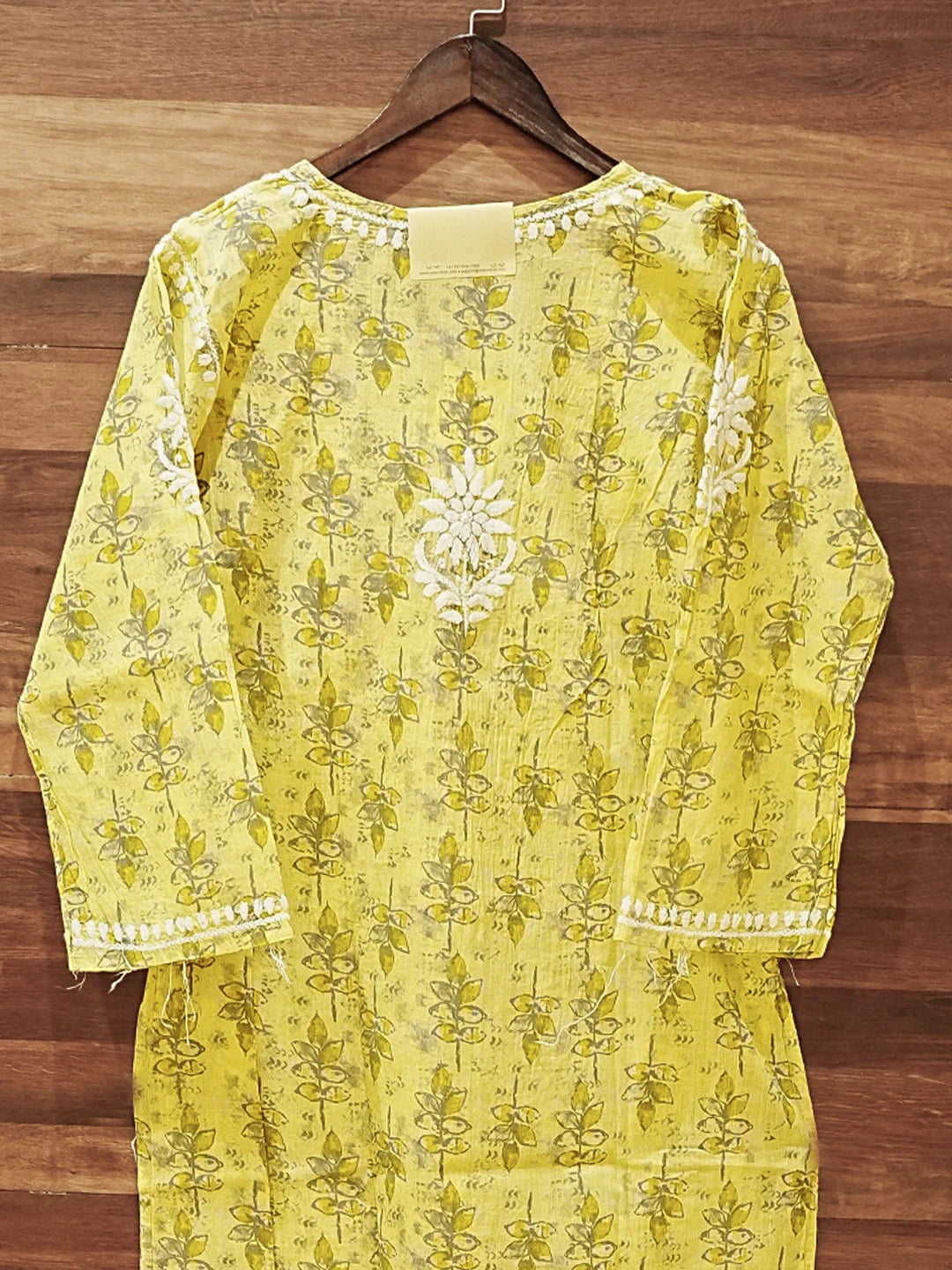 Ada Hand Embroidered Yellow Cotton Lucknowi Chikankari Straight Kurta A411578