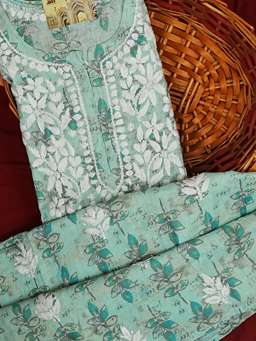 Ada Hand Embroidered Blue Cotton Lucknowi Chikankari Straight Kurta A411576