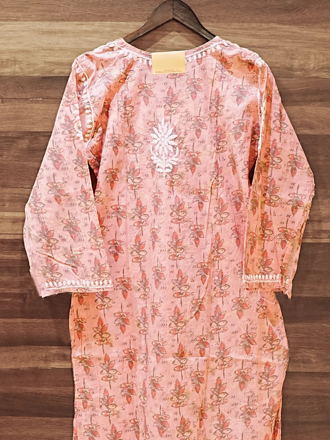 Ada Hand Embroidered Peach Cotton Lucknowi Chikankari Straight Kurta A411577