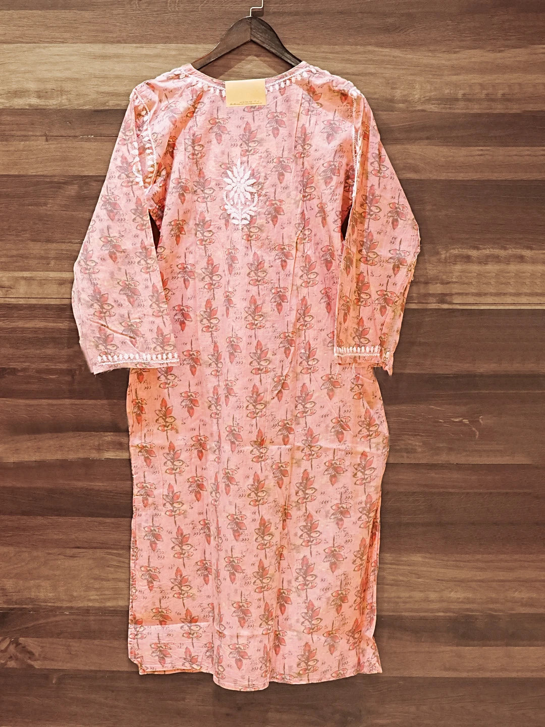 Ada Hand Embroidered Peach Cotton Lucknowi Chikankari Straight Kurta A411577