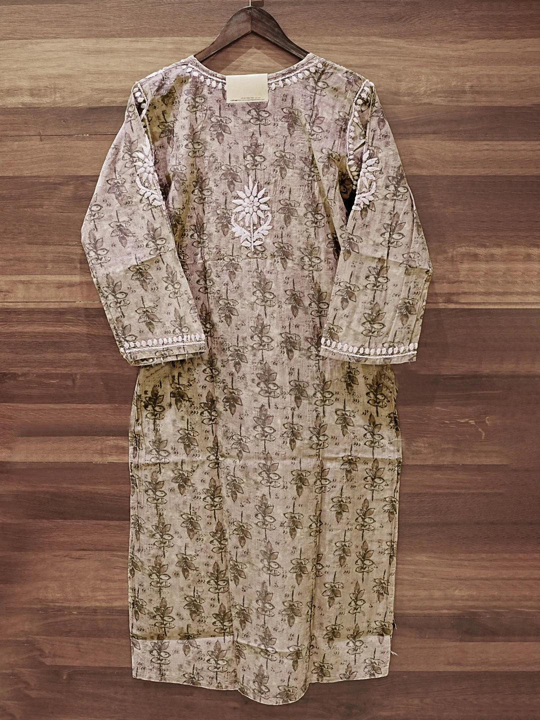 Ada Hand Embroidered Fawn Cotton Lucknowi Chikankari Straight Kurta A411579
