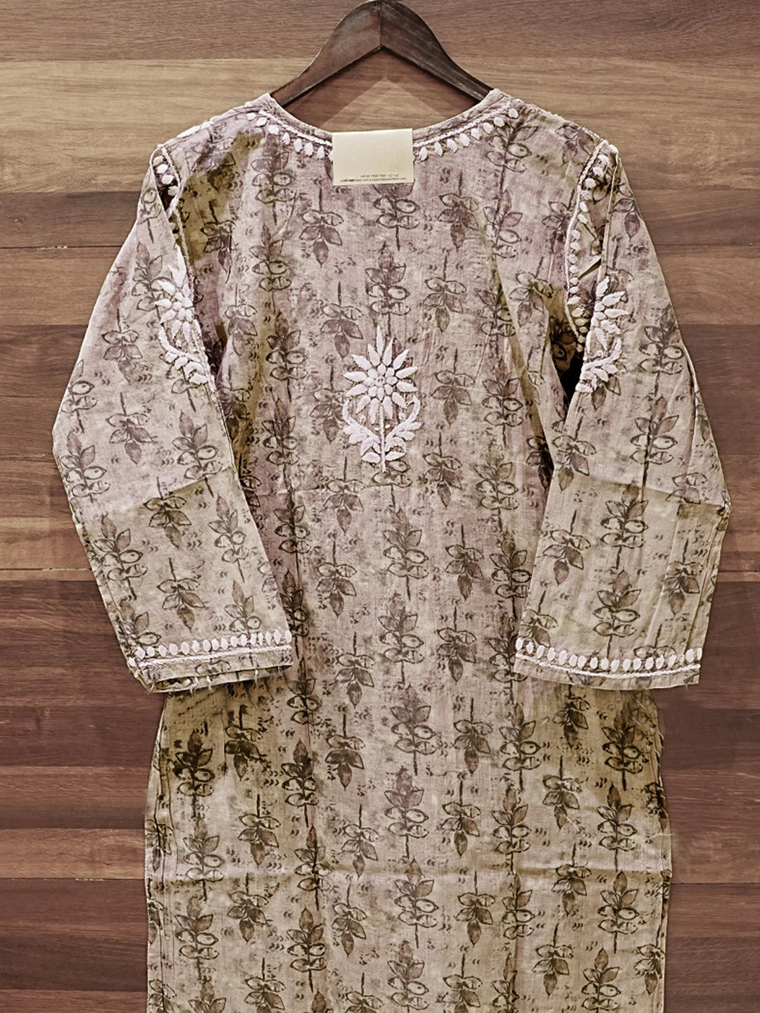 Ada Hand Embroidered Fawn Cotton Lucknowi Chikankari Straight Kurta A411579