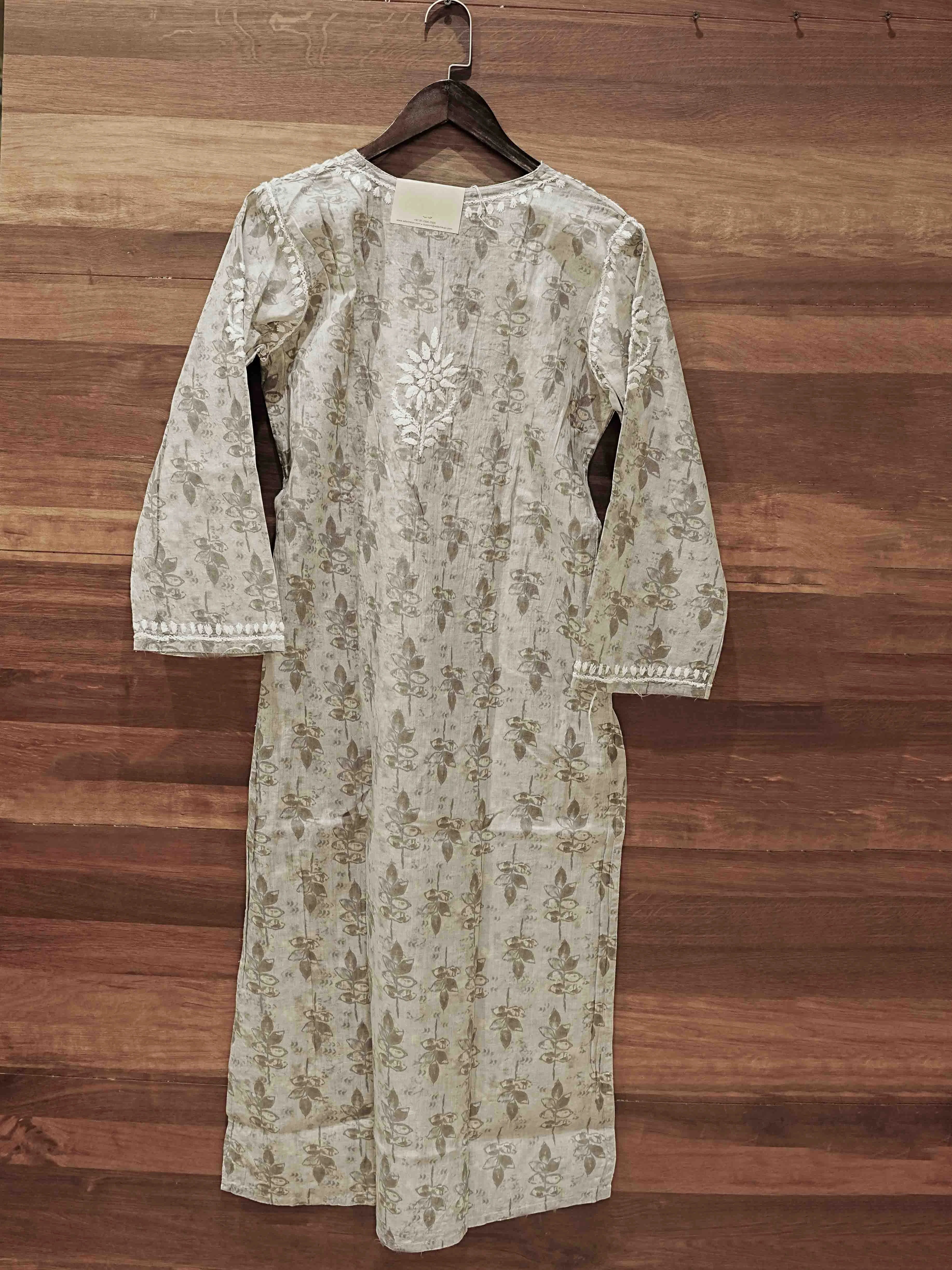 Ada Hand Embroidered Grey Cotton Lucknowi Chikankari Straight Kurta A411581