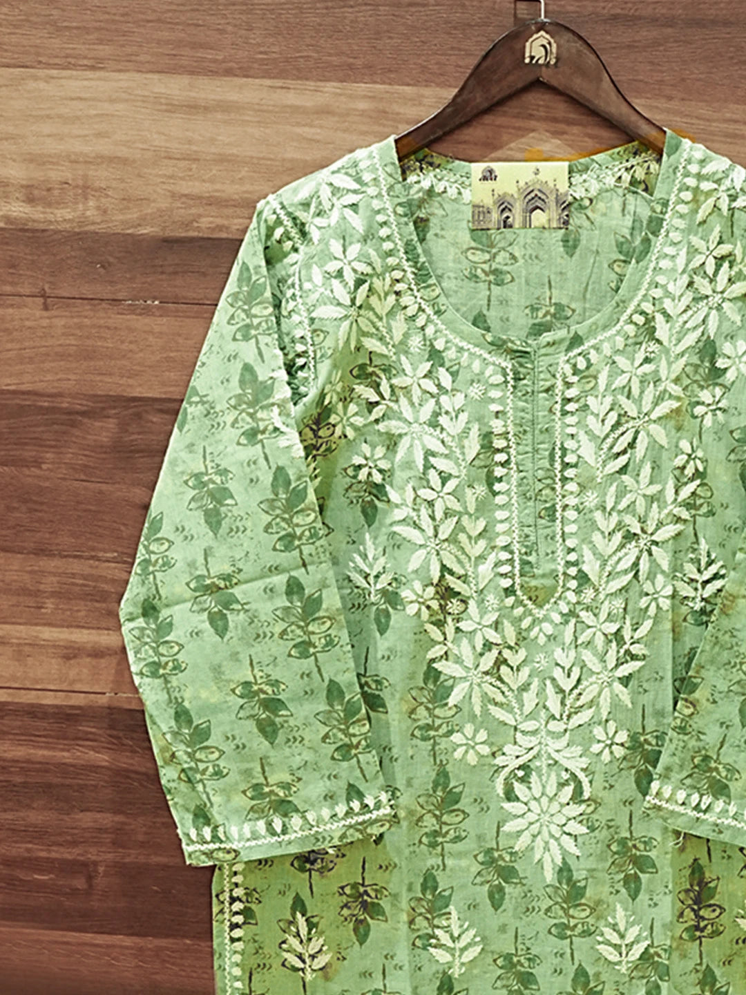 Ada Hand Embroidered Green Cotton Lucknowi Chikankari Straight Kurta A411580